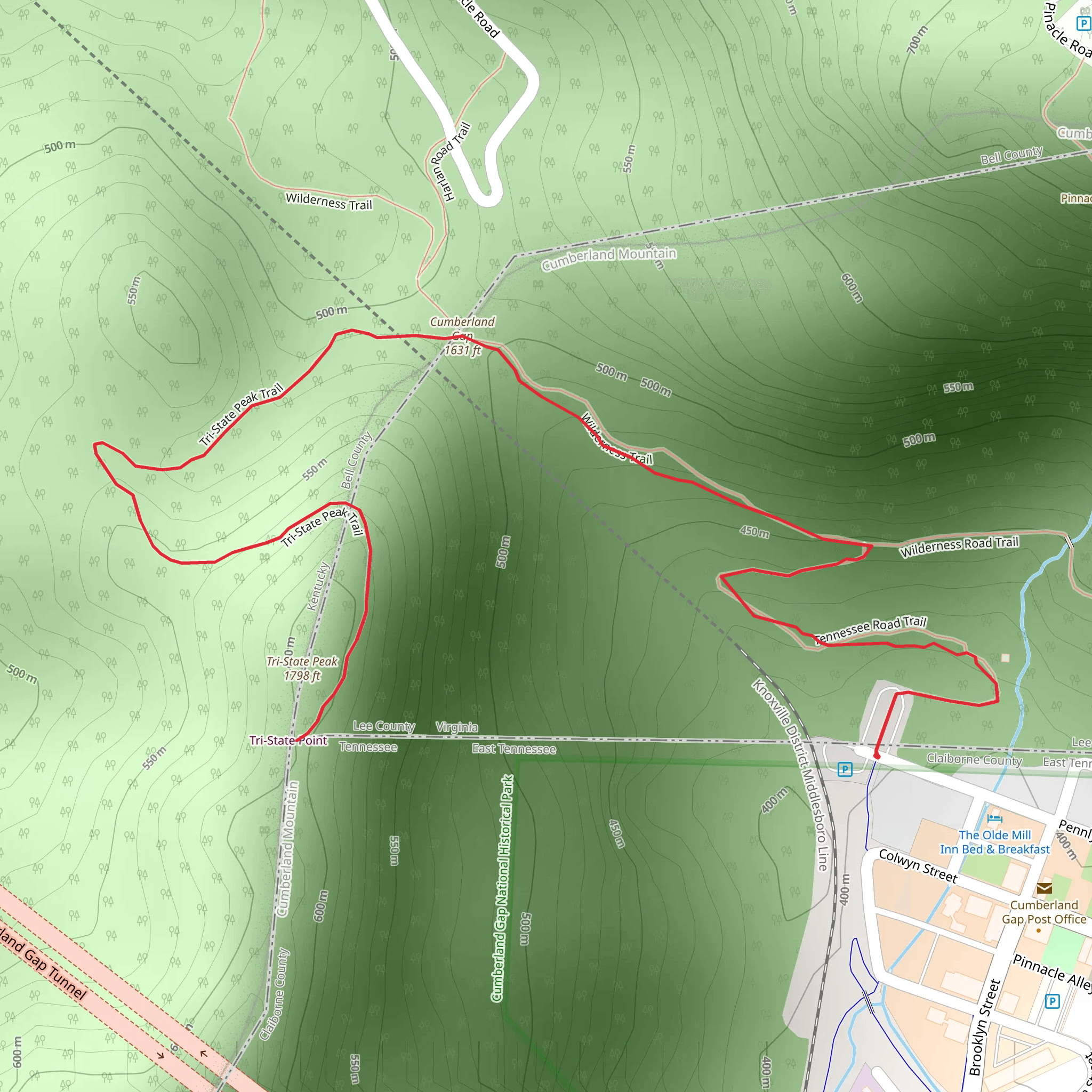 Tri-State Peak via Tennessee Road Trail mobile static map