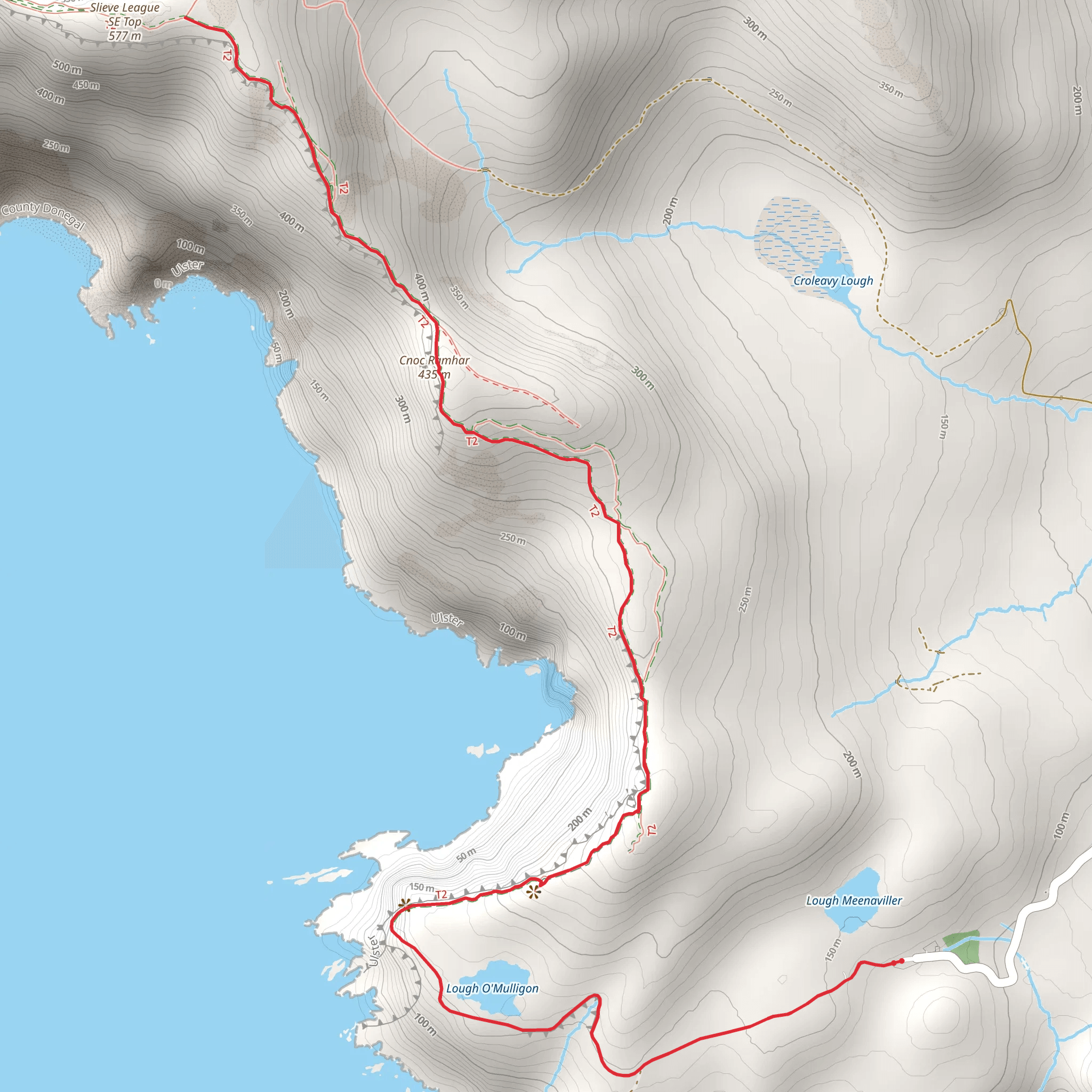 Sliabh Liag Cliff Top Path to Trig Point mobile static map