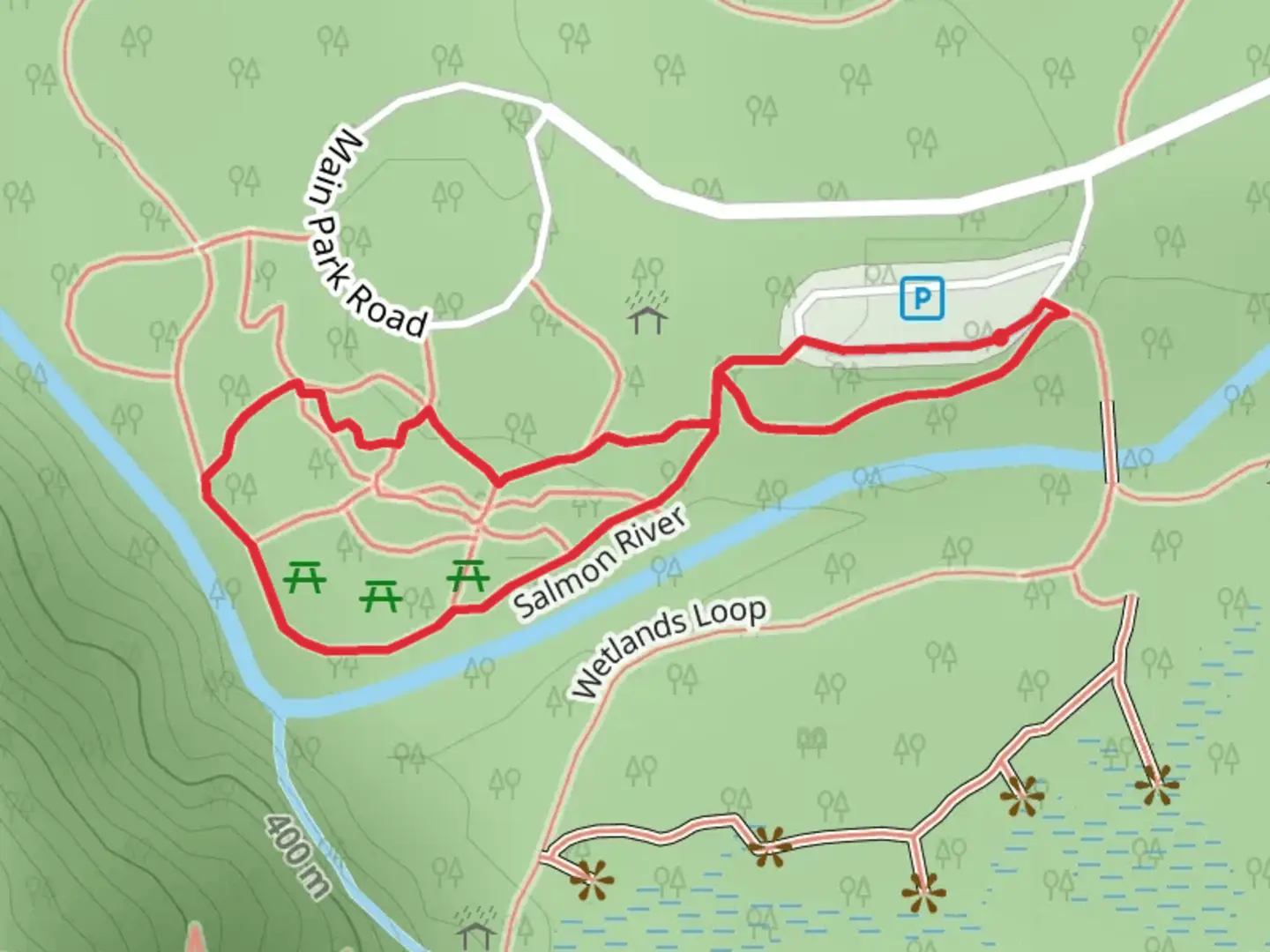 An image depicting the trail Salmon River - Boulder Ridge Loop Trail and its surrounding area.