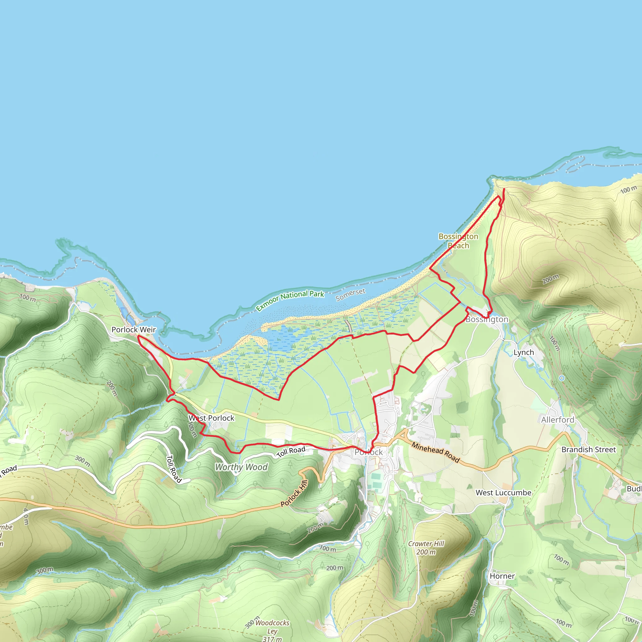 Bossington Beach and Porlock Weir Loop mobile static map