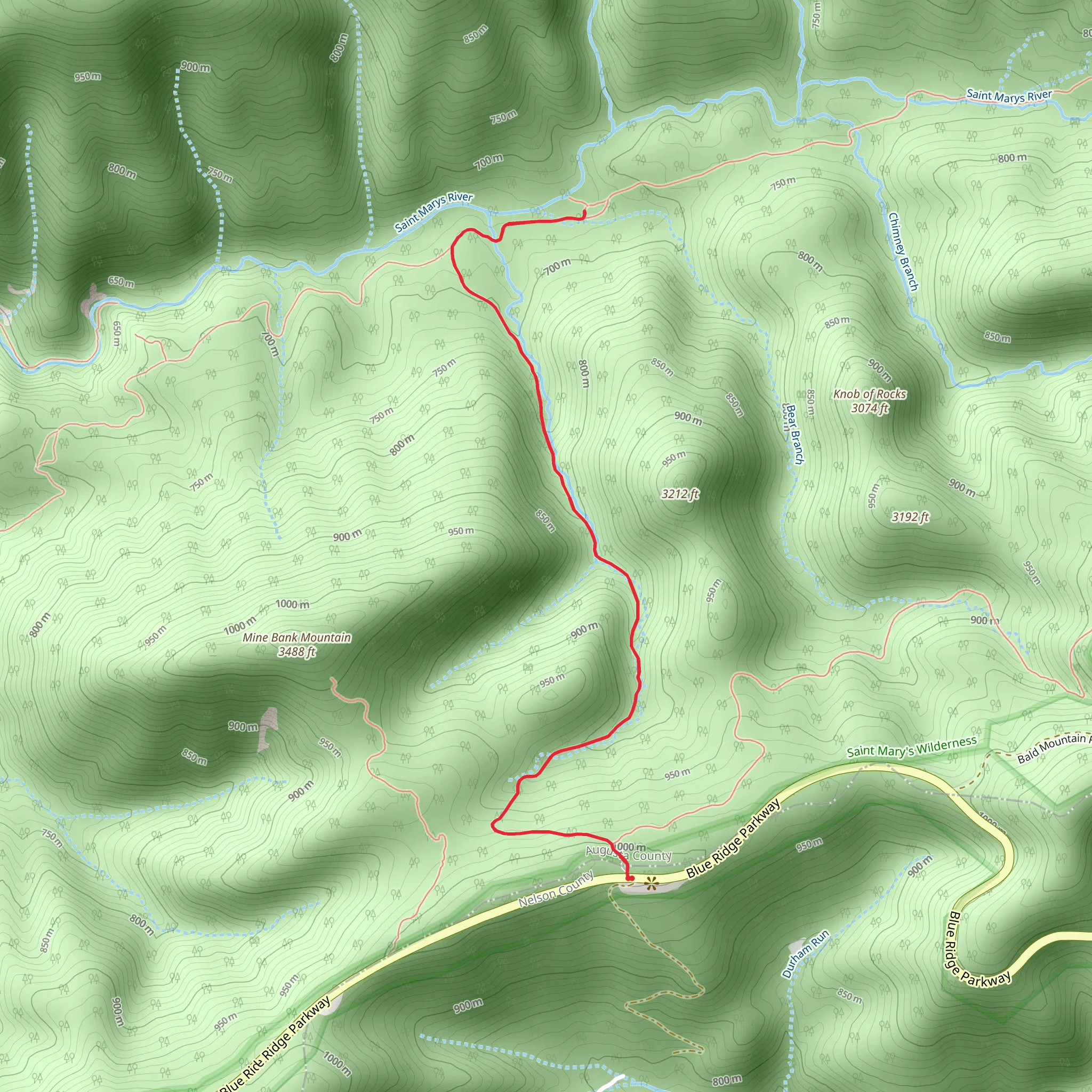 Mine Bank Creek Trail Out and Back mobile static map