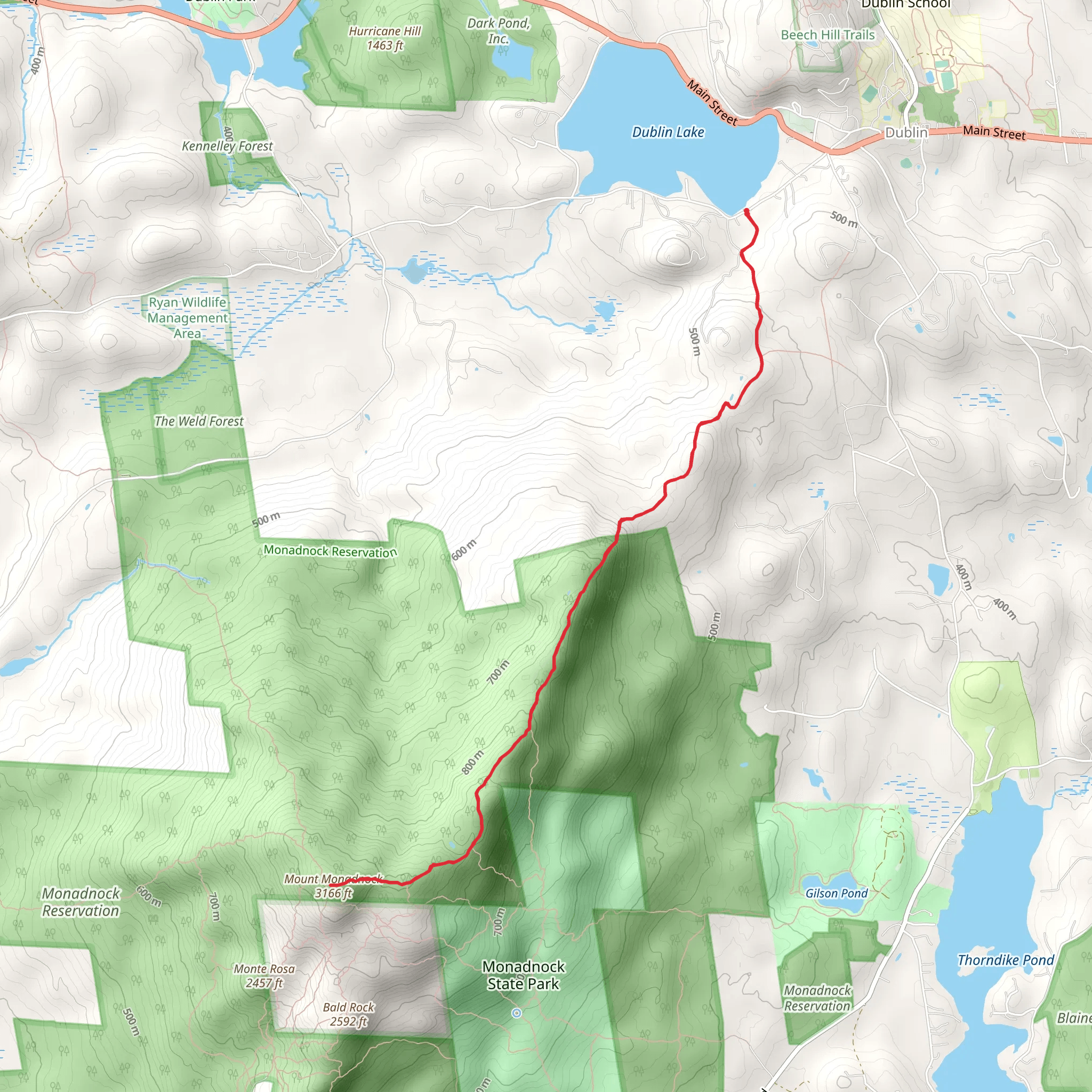 Mount Monadnock Trail from Dublin Lake mobile static map