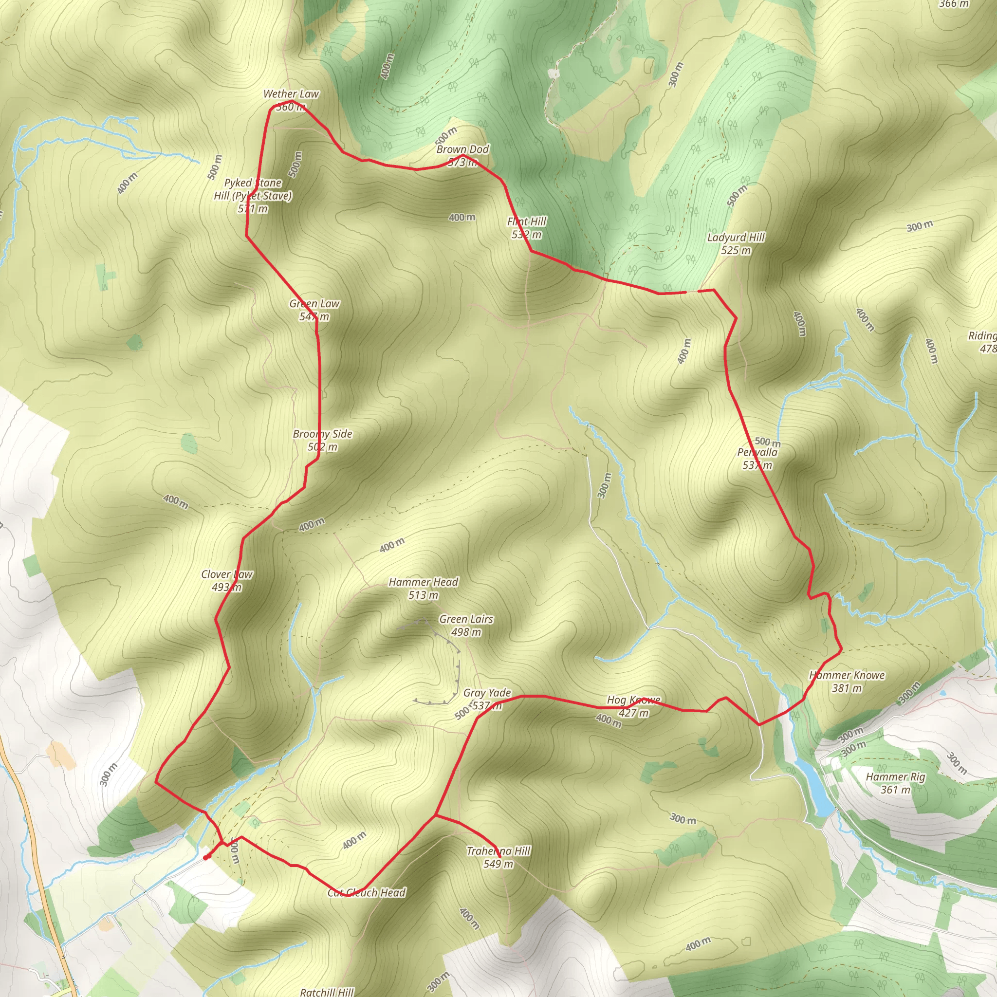 Green Law - Brown Dod and Trahenna Hill Loop via Broughton Place mobile static map