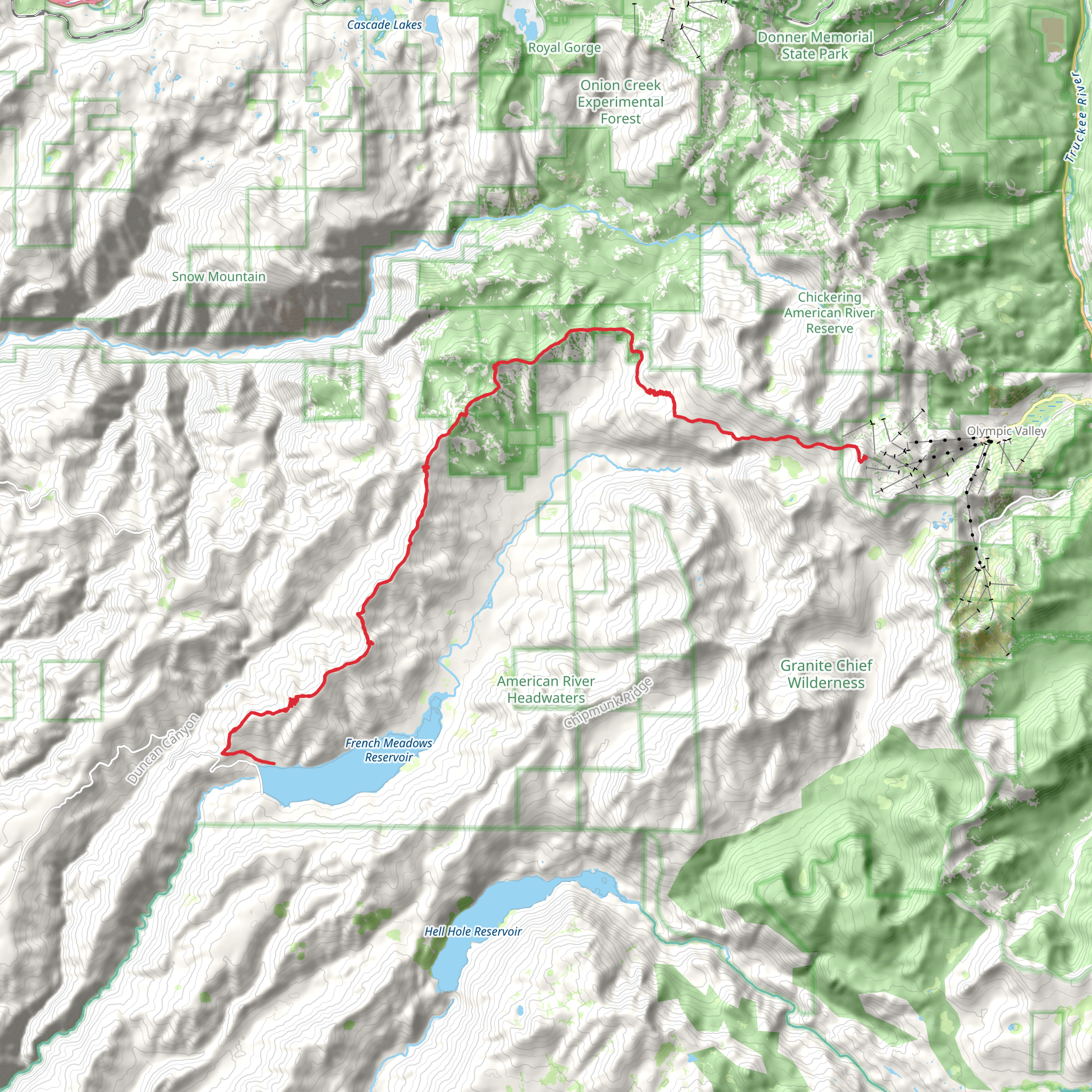 Tevis Cup Trail to French Meadow Reservoir mobile static map