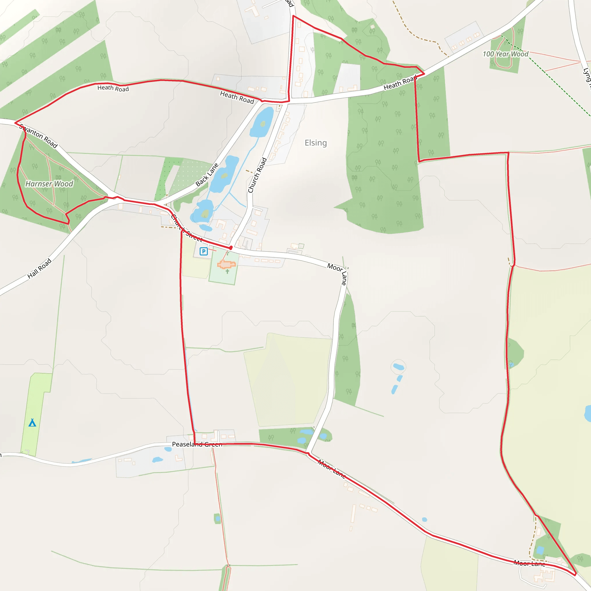 Harnser Wood and Elsing Park Loop mobile static map