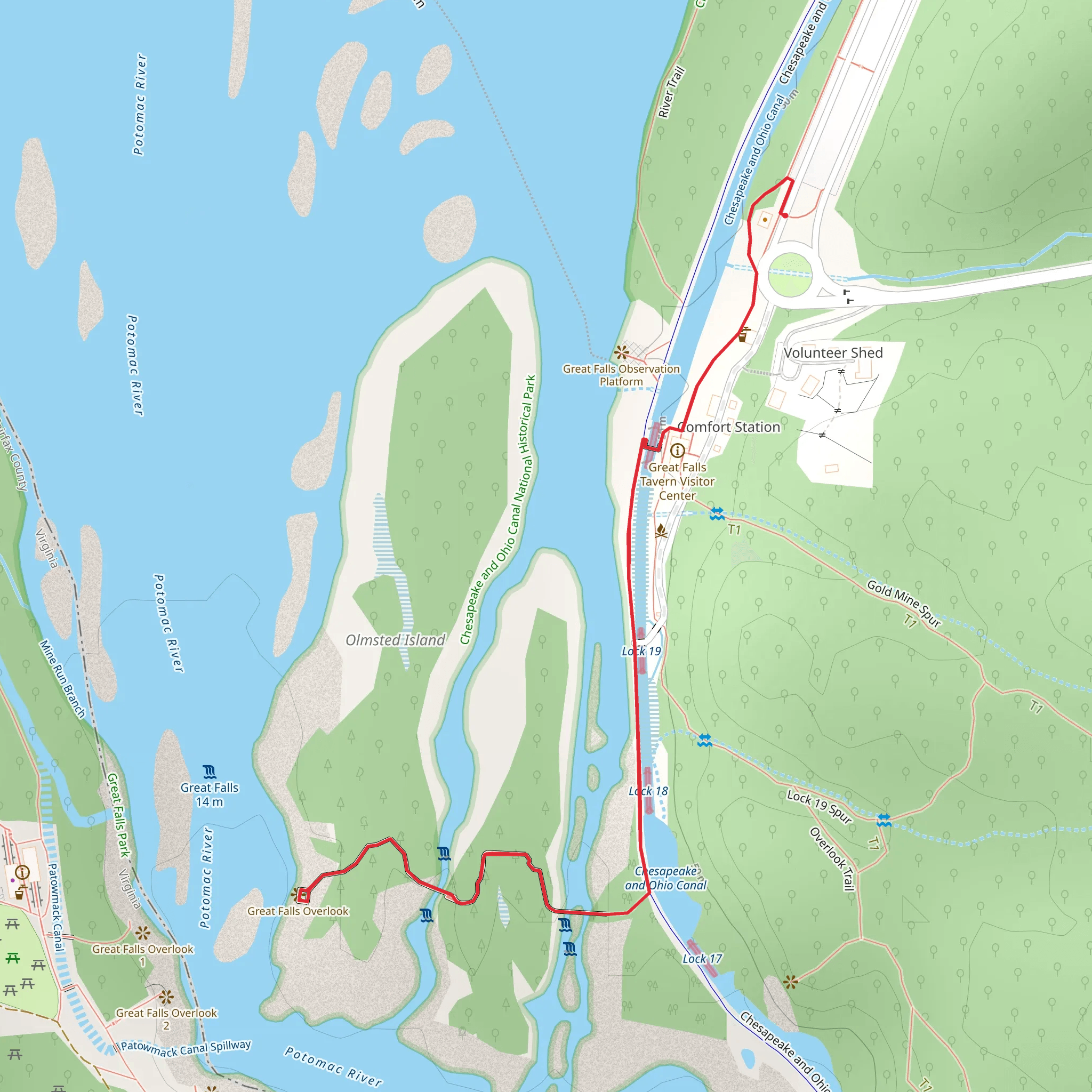 Great Falls Overlook and Chesapeake and Ohio Canal Trail mobile static map