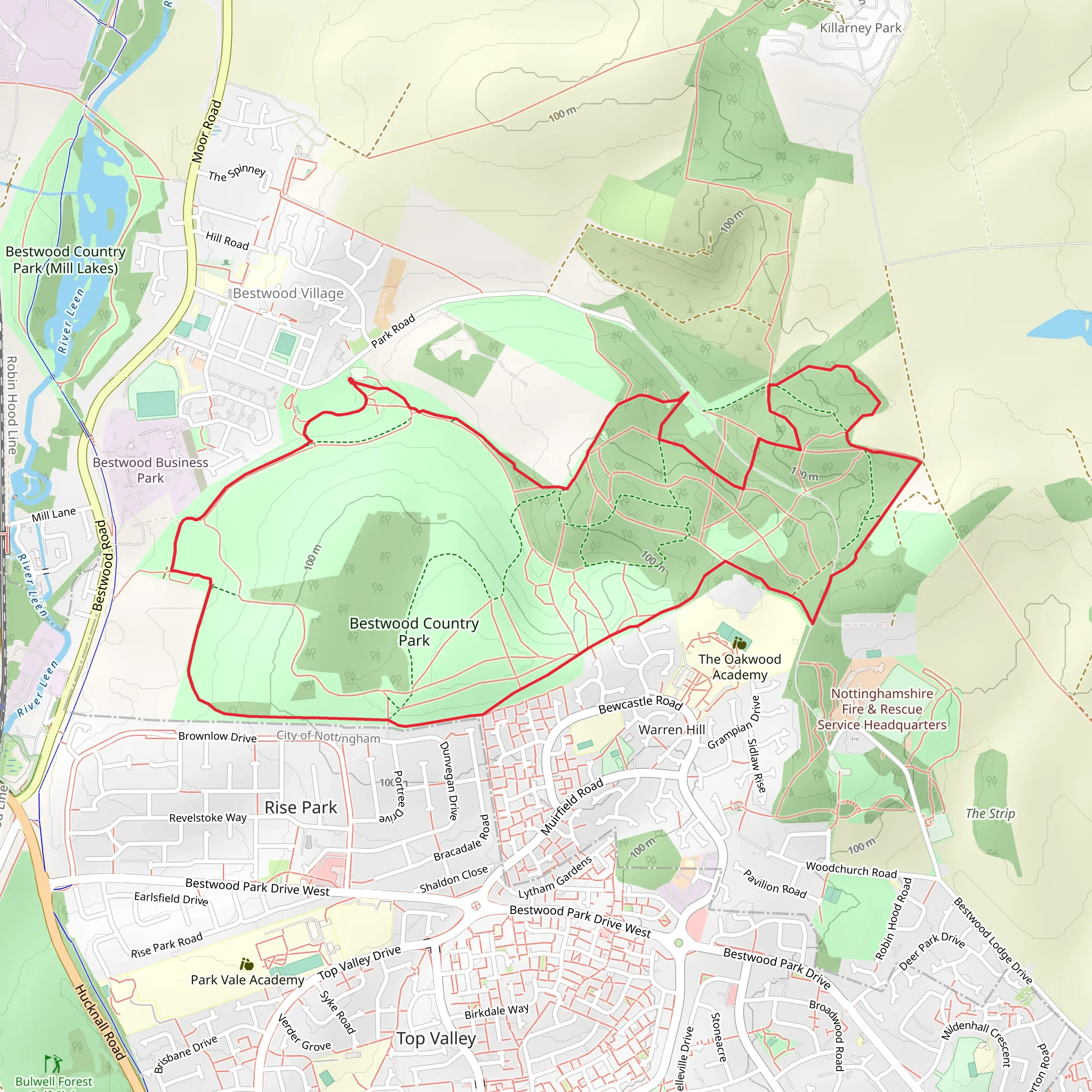 Bestwood Country Park Long Loop mobile static map