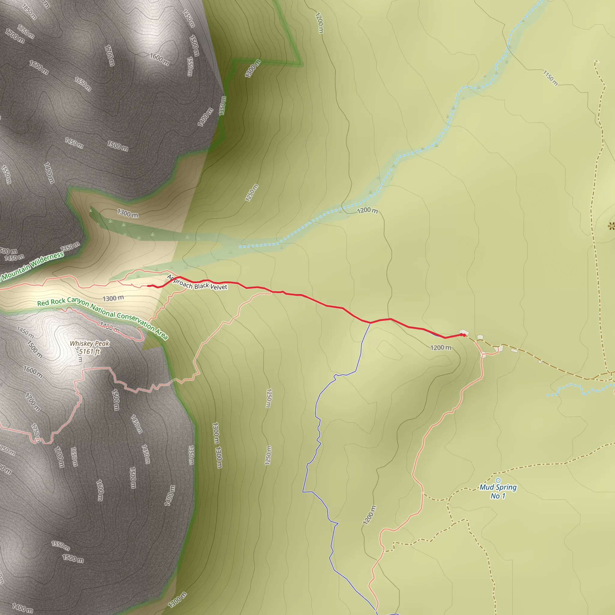 Climbers trail to Black Velvet Canyon mobile static map