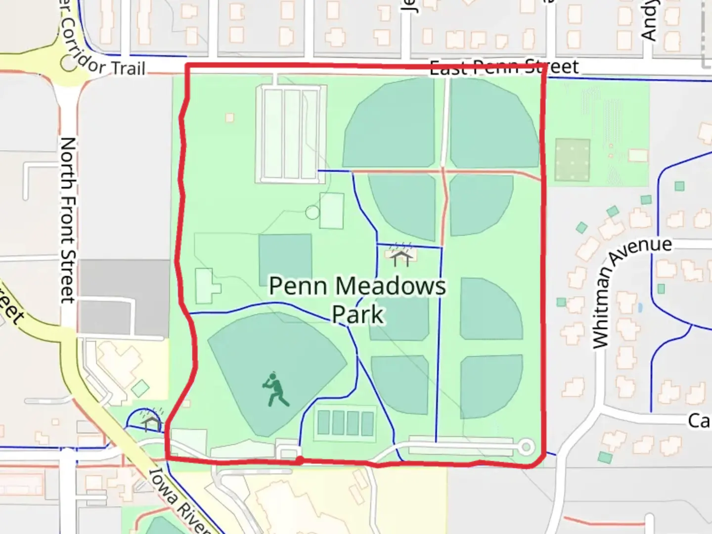 An image depicting the trail Penn Meadows Park North Loop and its surrounding area.