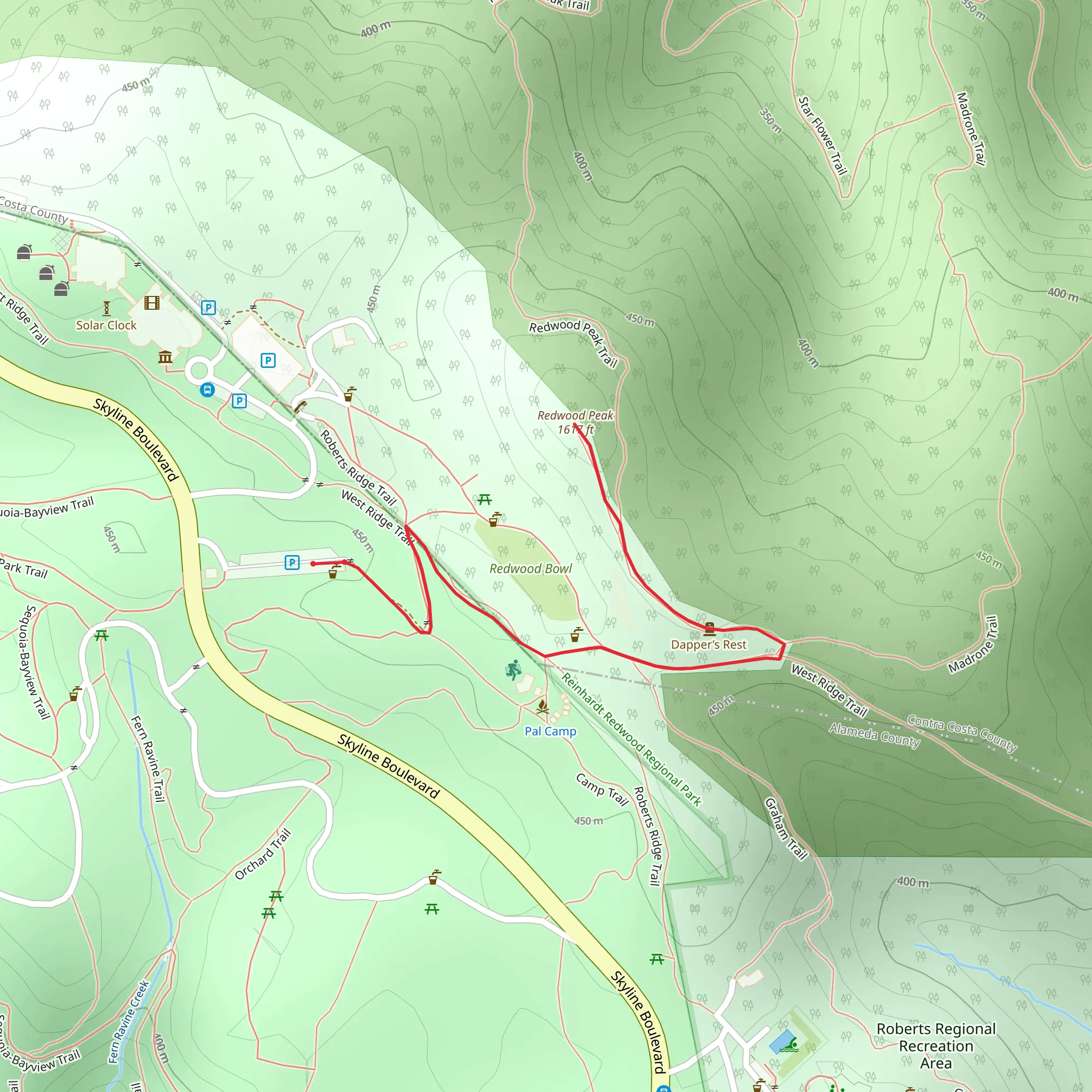 Redwood Peak Trail mobile static map