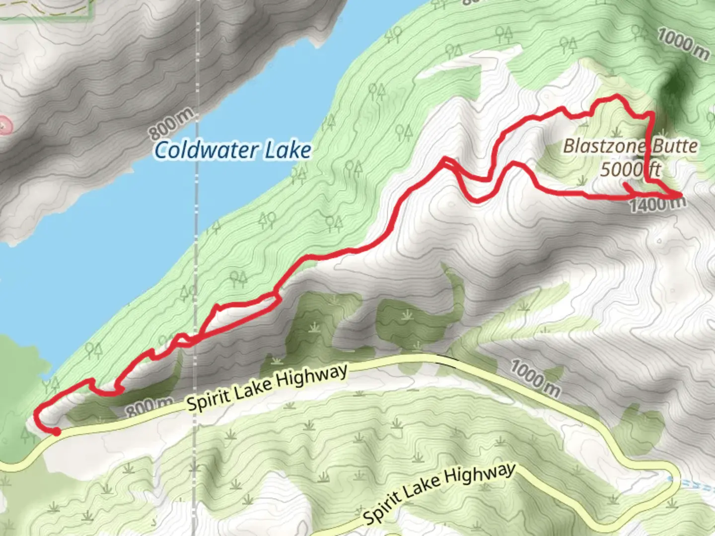 An image depicting the trail Blastzone Butte via South Coldwater Trail and its surrounding area.