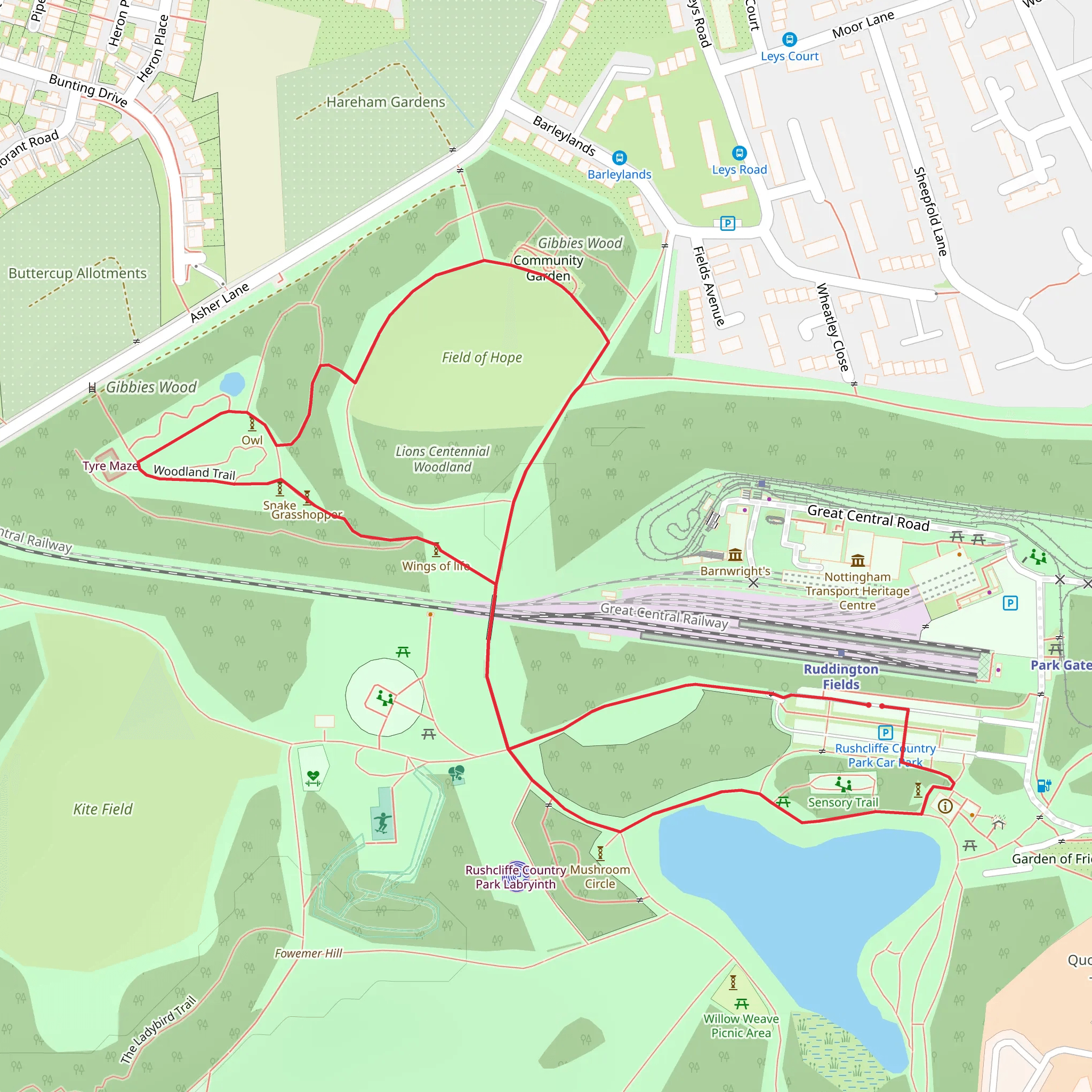 Rushcliffe COuntry Park and Lions Centennial Woodland Loop mobile static map