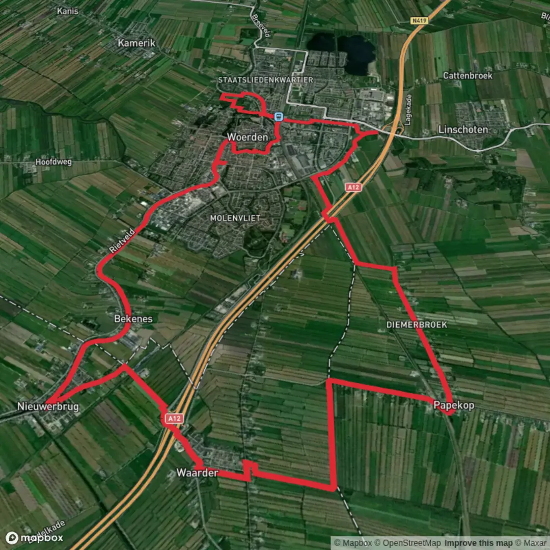 An image depicting the trail Singel and Kromwijkerwetering via Jaagpad and its surrounding area.