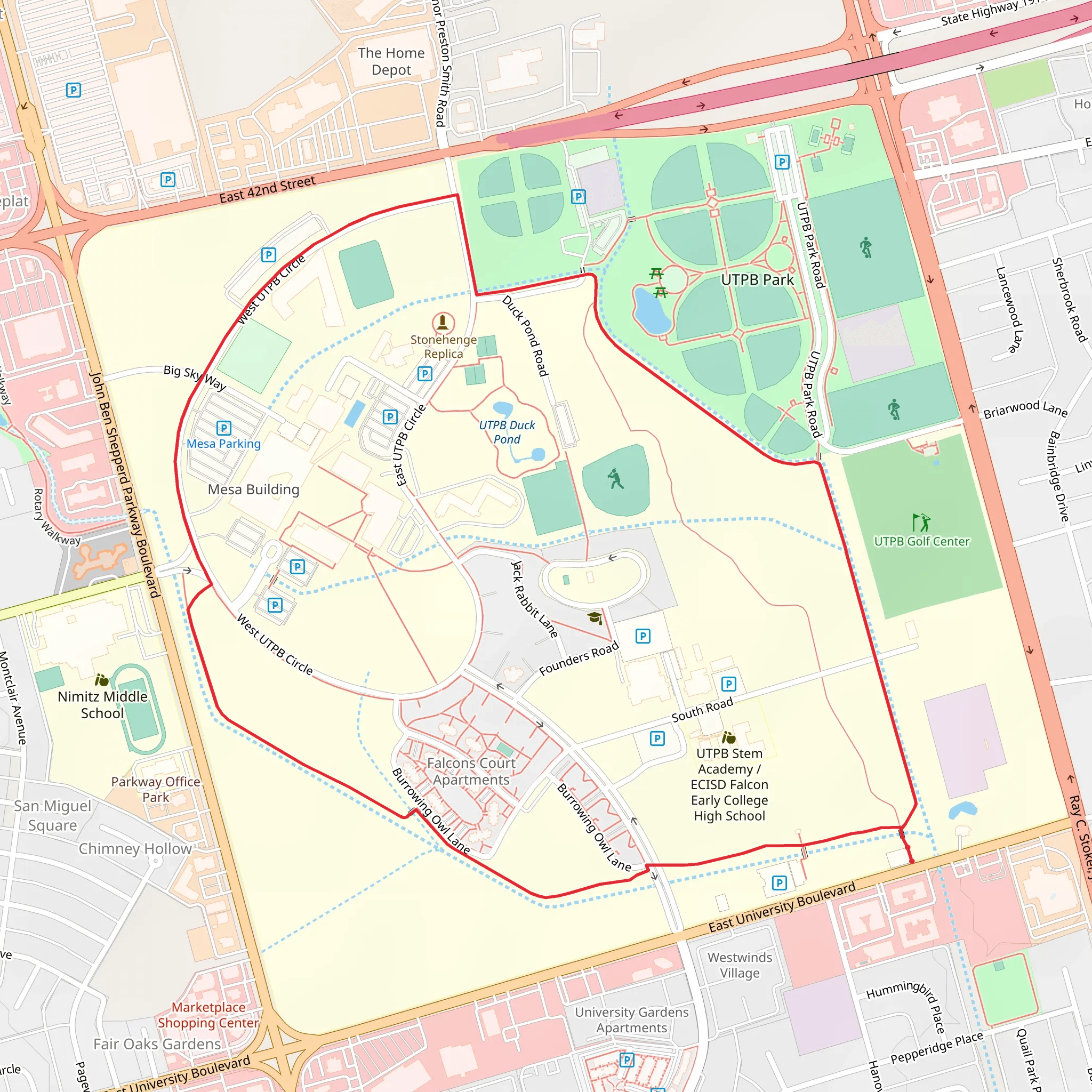 The University of Texas of the Permian Basin Loop mobile static map