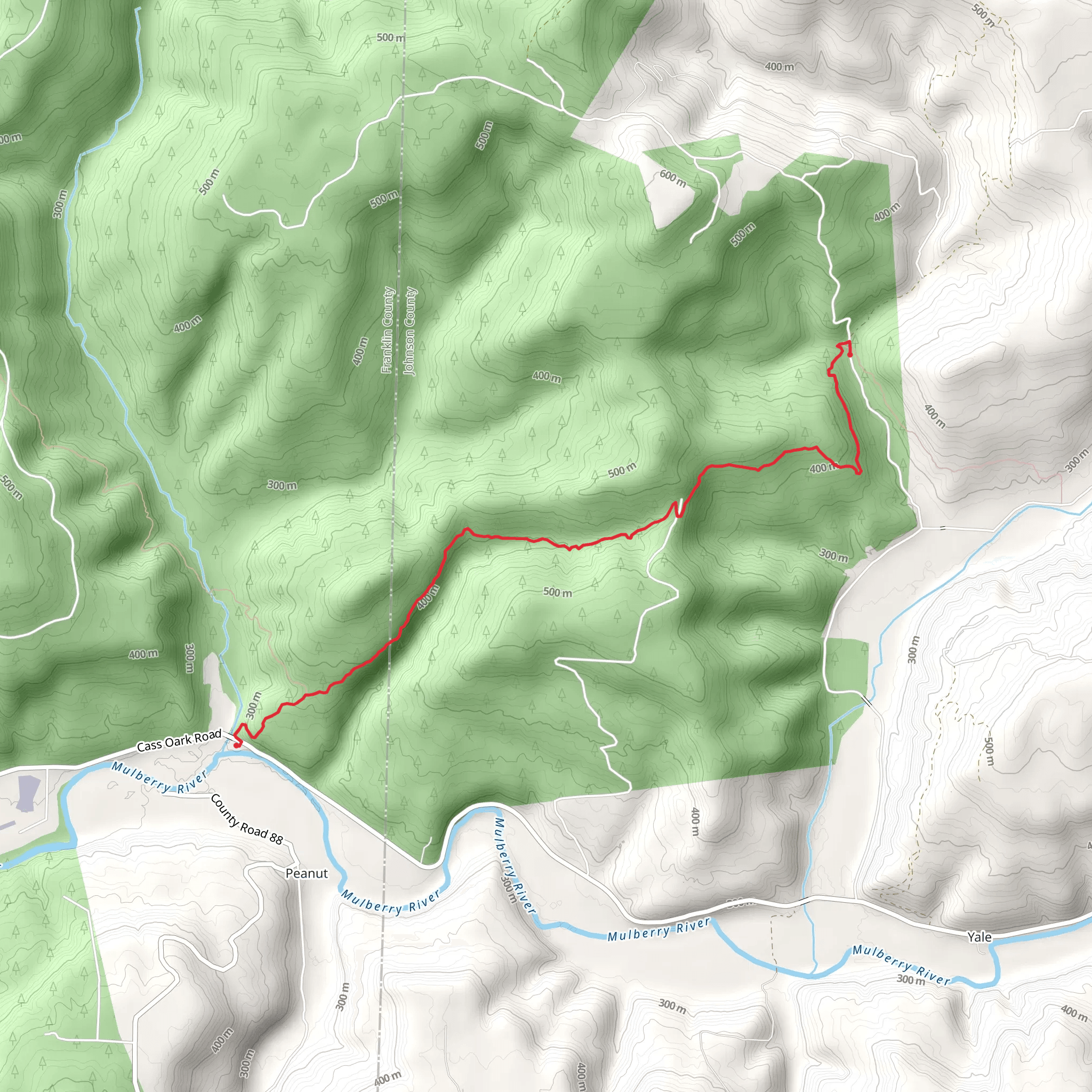 Ozark Highlands Trail Out and Back mobile static map
