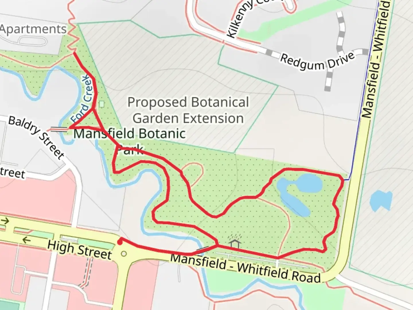 An image depicting the trail Mansfield Botanic Park Walk and its surrounding area.