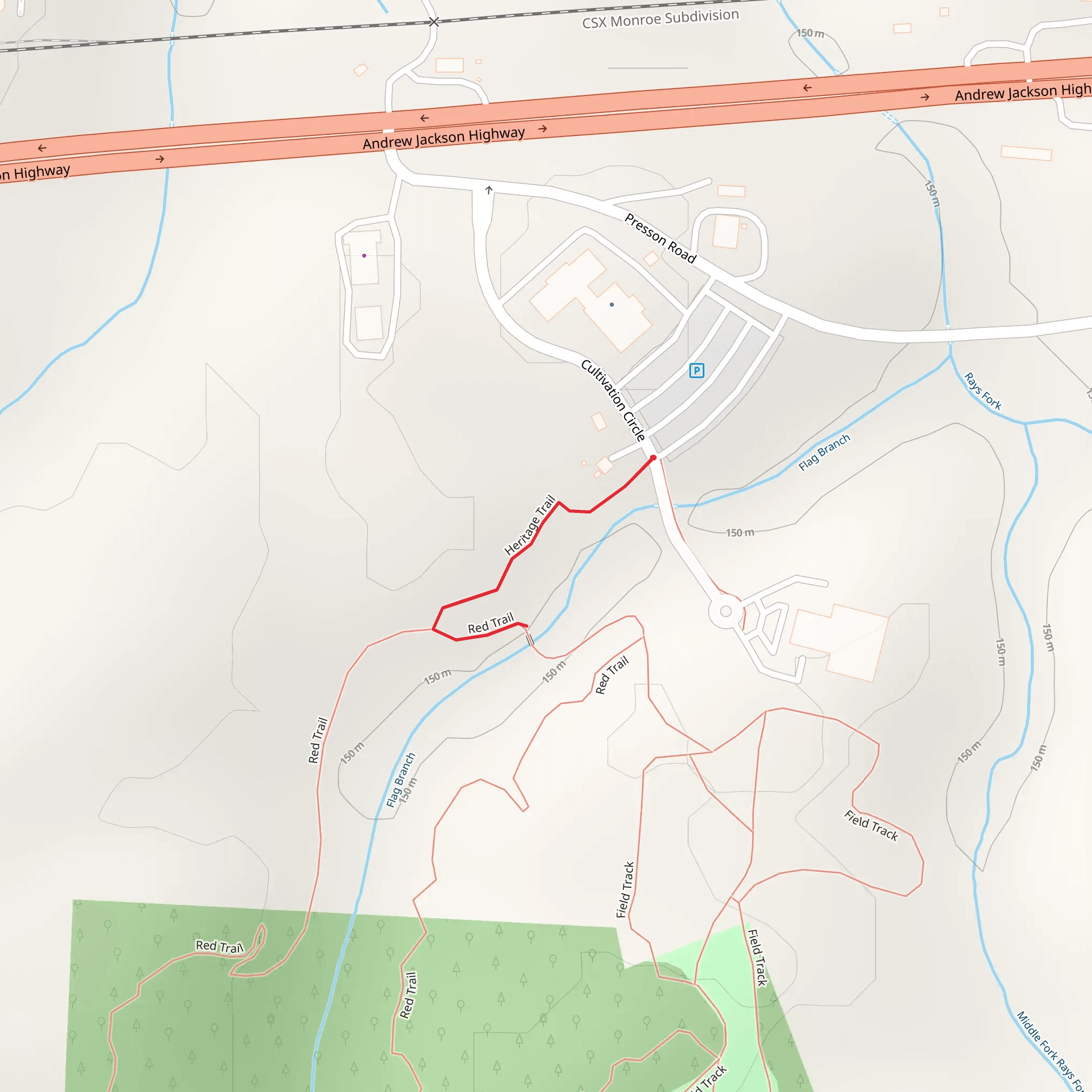 Flag Branch via Heritage Trail and Red Trail mobile static map