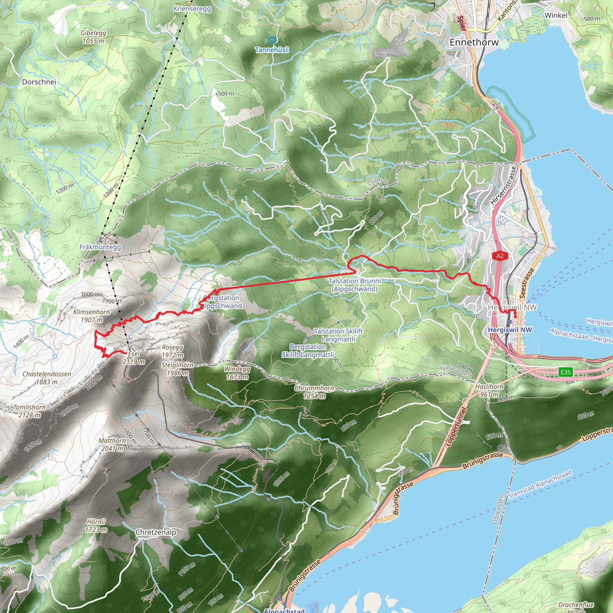 From Herigiswil to Pilatus mobile static map
