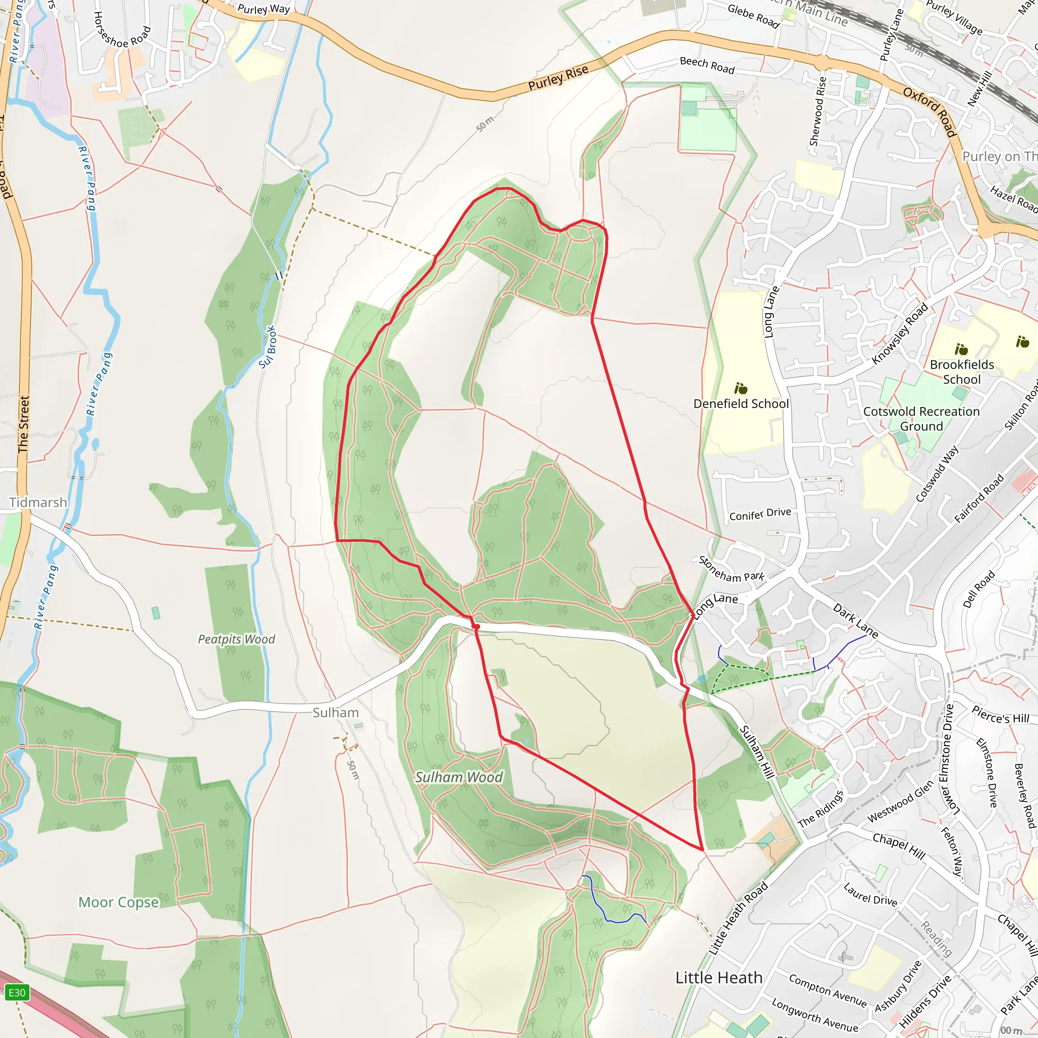 Sulham Woods Loop mobile static map