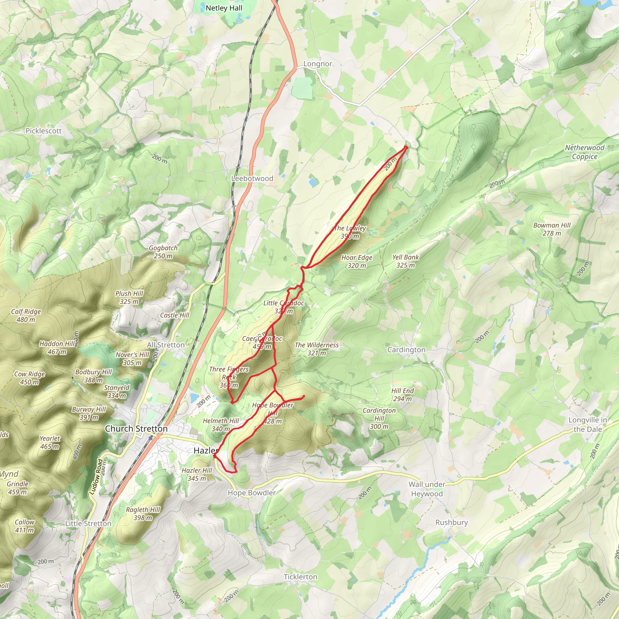 Baby Dragons Back taking in Hope Bowdler, Caer Caradoc and The Lawley mobile static map