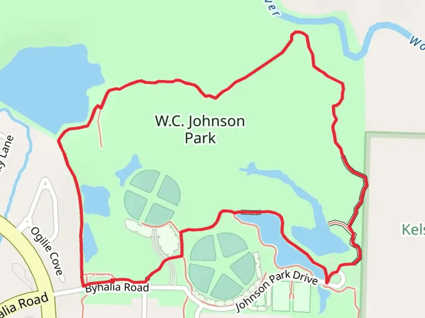 An image depicting the trail W C Johnson Park Loop - South and its surrounding area.