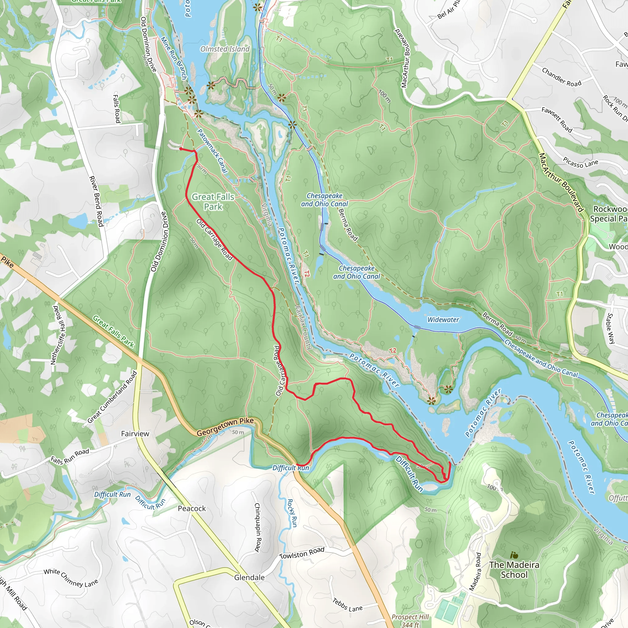 Old Carriage Road, Ridge and Difficult Run Trail mobile static map
