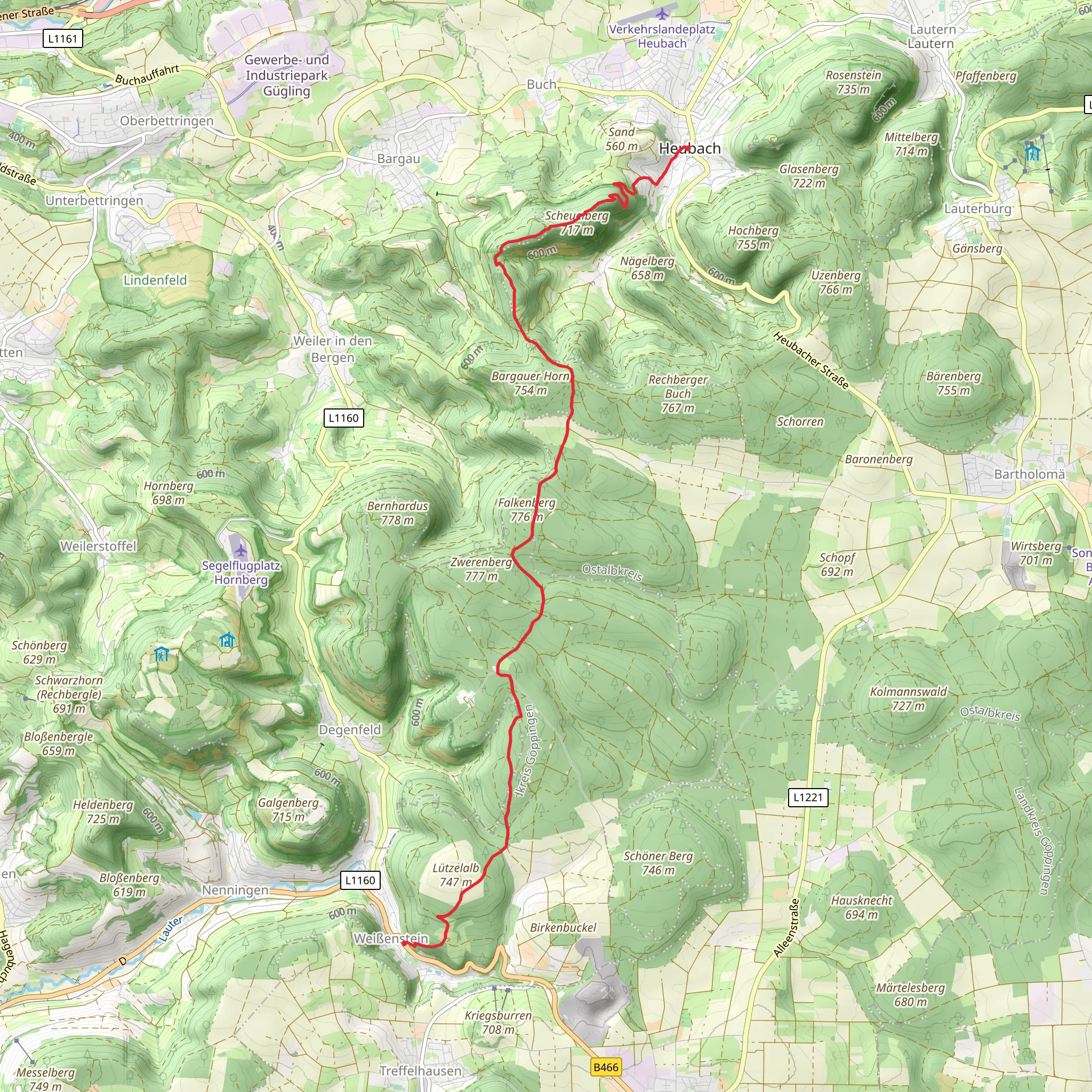 Heubach to Weißenstein Walk via Bargauer Kreuz mobile static map