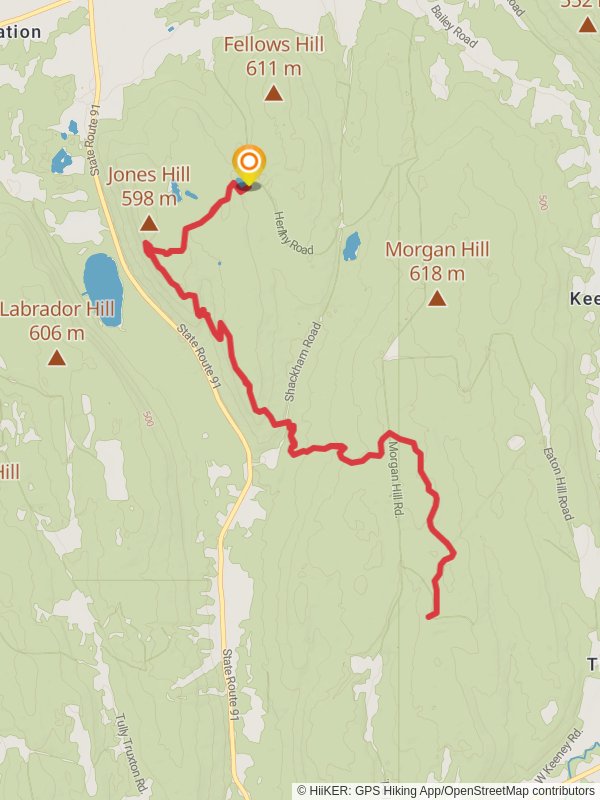 Jones Hill and Shackham Brook via Onondaga Trail mobile static map