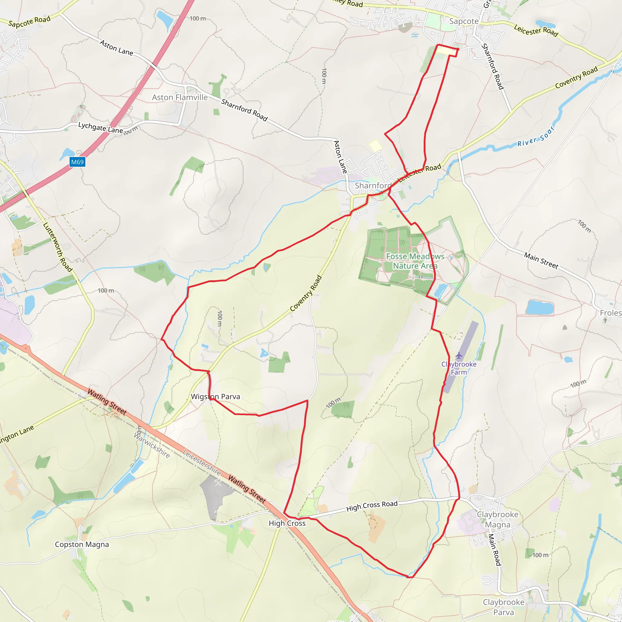 Sharnford and Claybrooke Magna from Sapcote mobile static map