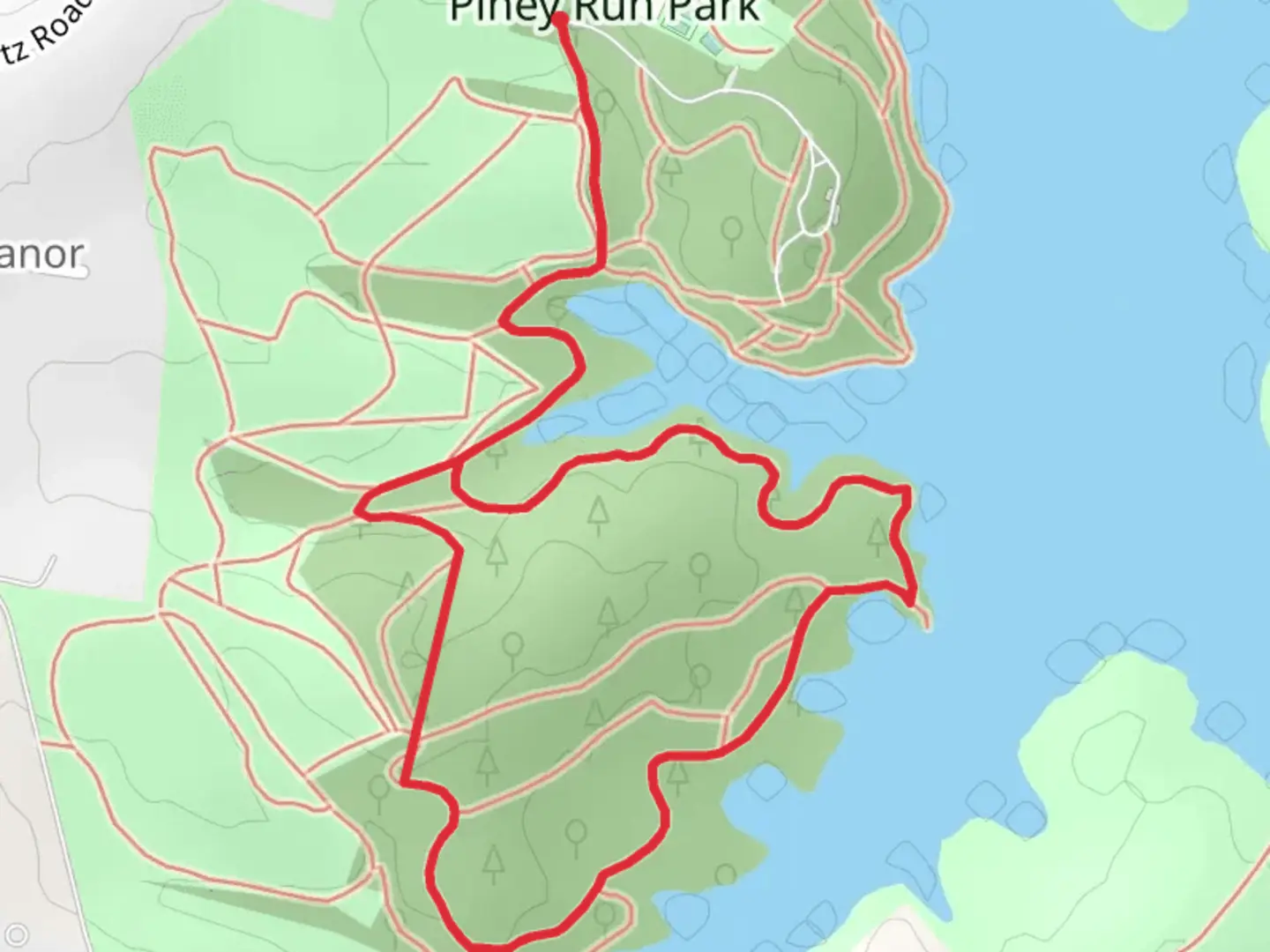 An image depicting the trail Woods Path and Inlet Trail Loop and its surrounding area.