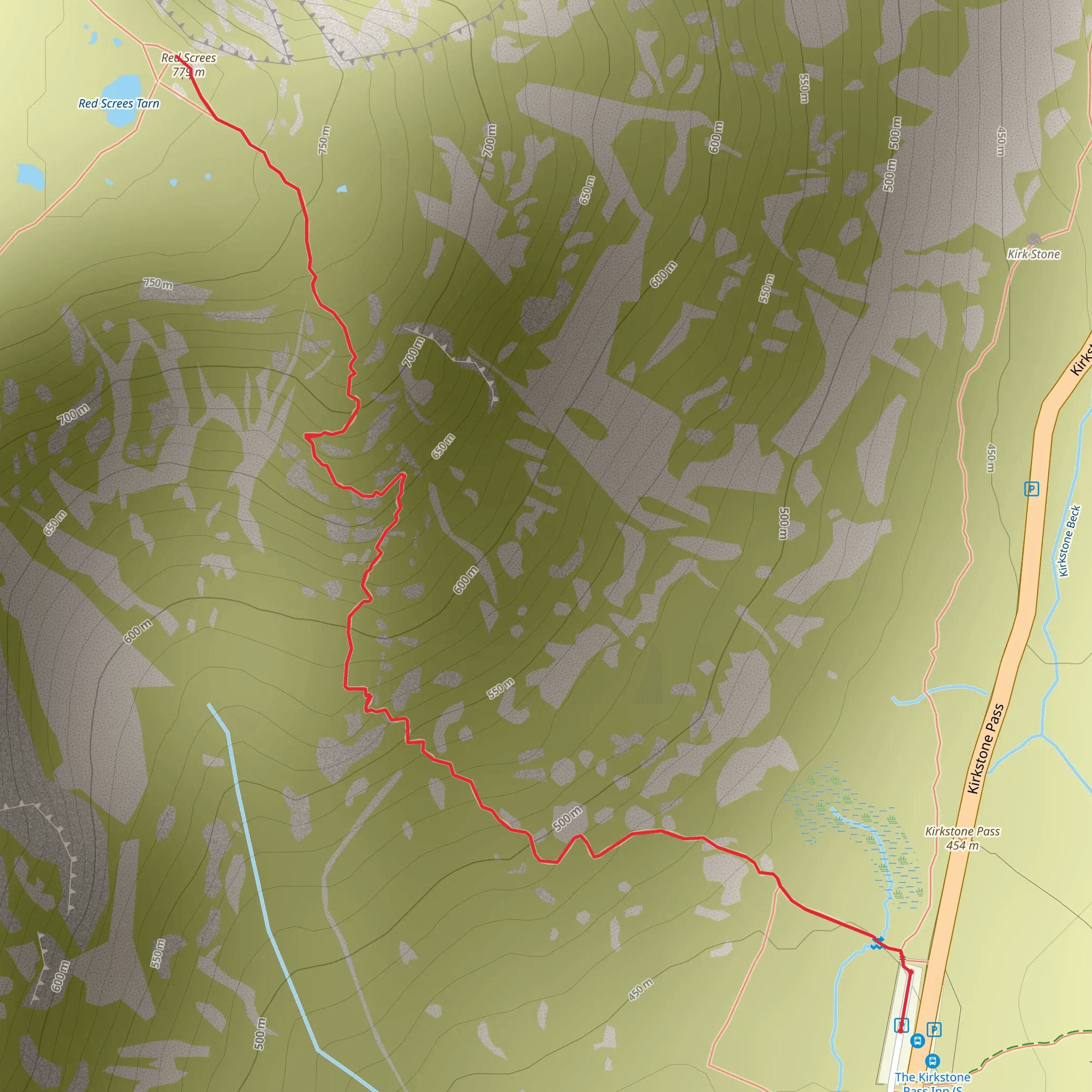 Red Screes Walk via Kilnshaw Chimney mobile static map