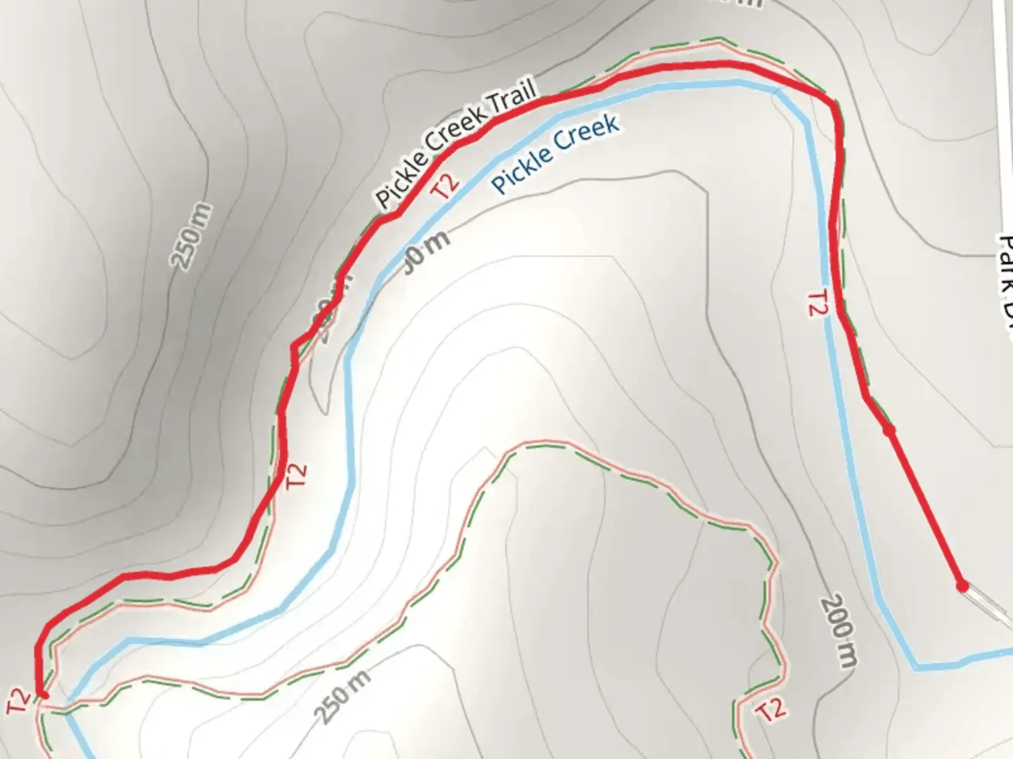 An image depicting the trail Pickle Creek Trail and its surrounding area.