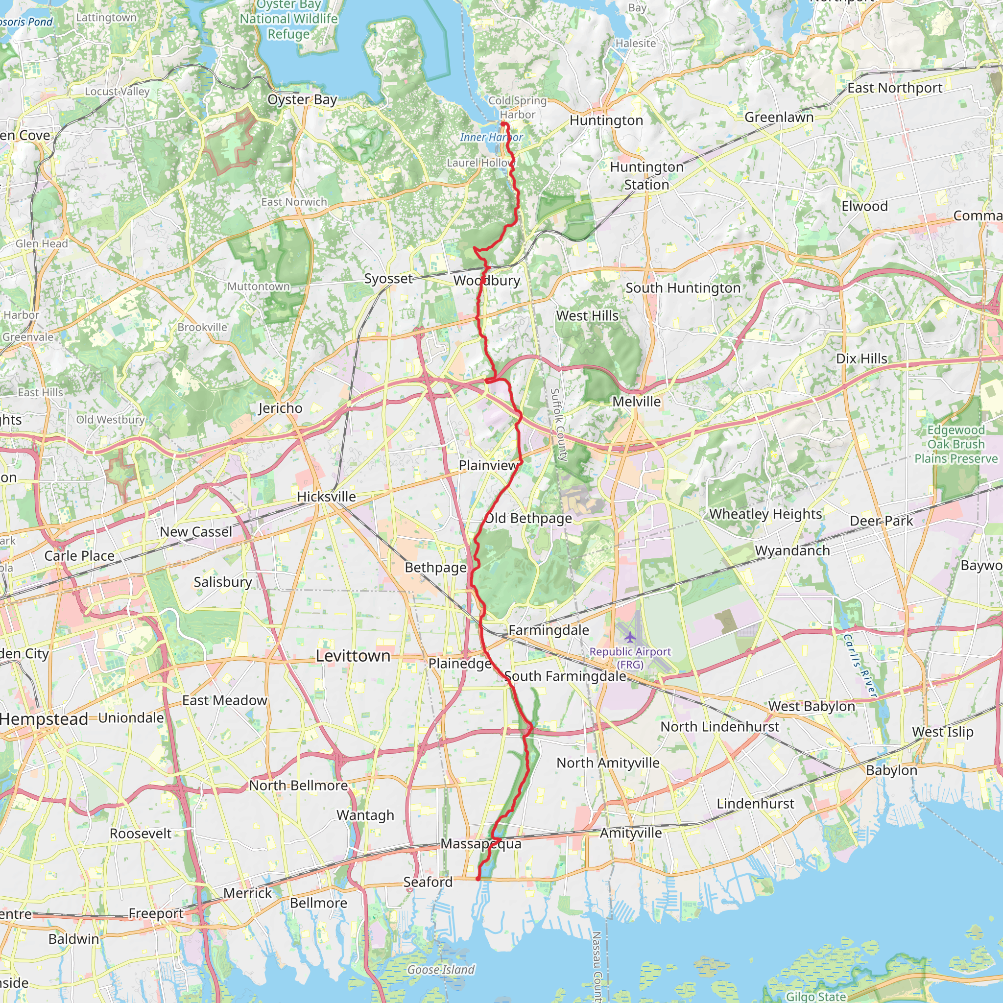 Billy Joe Park to Merrick Road via Nassau Suffolk Greenbelt Trail mobile static map