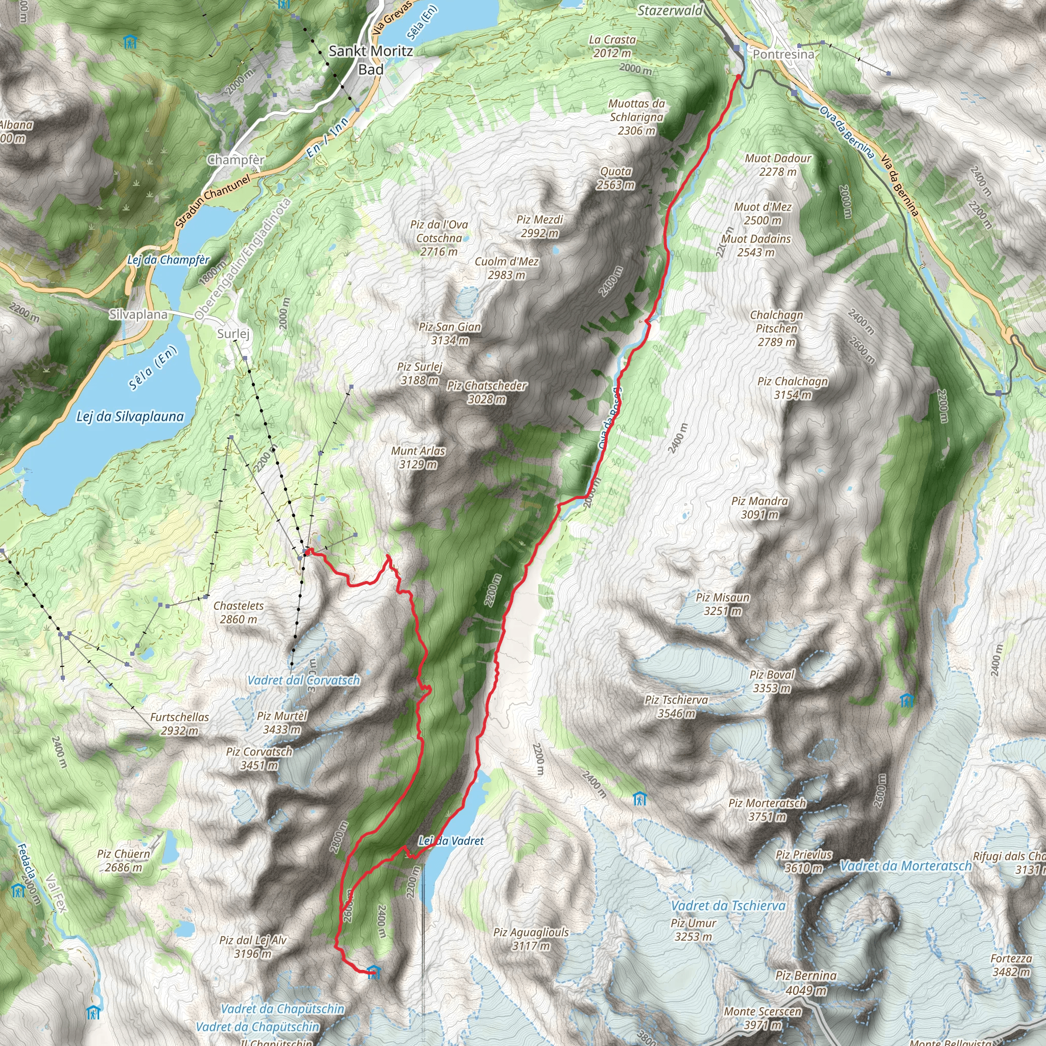 Fuorcla Surlej - Chamanna Coaz - Pontresina mobile static map