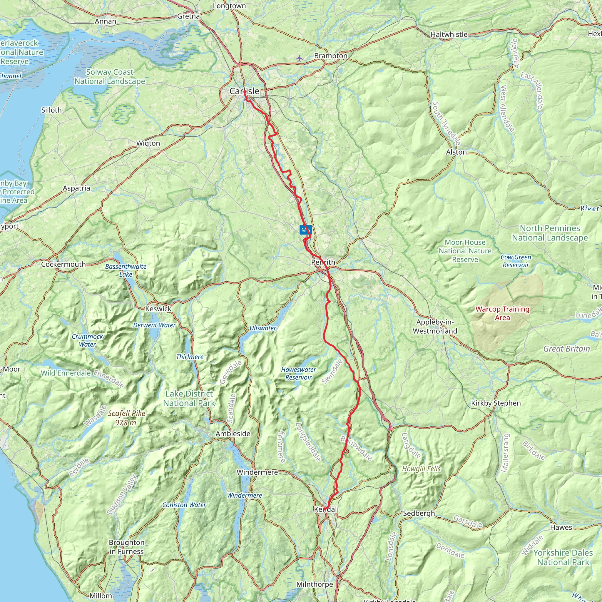 Kendal to Carlisle Walk mobile static map