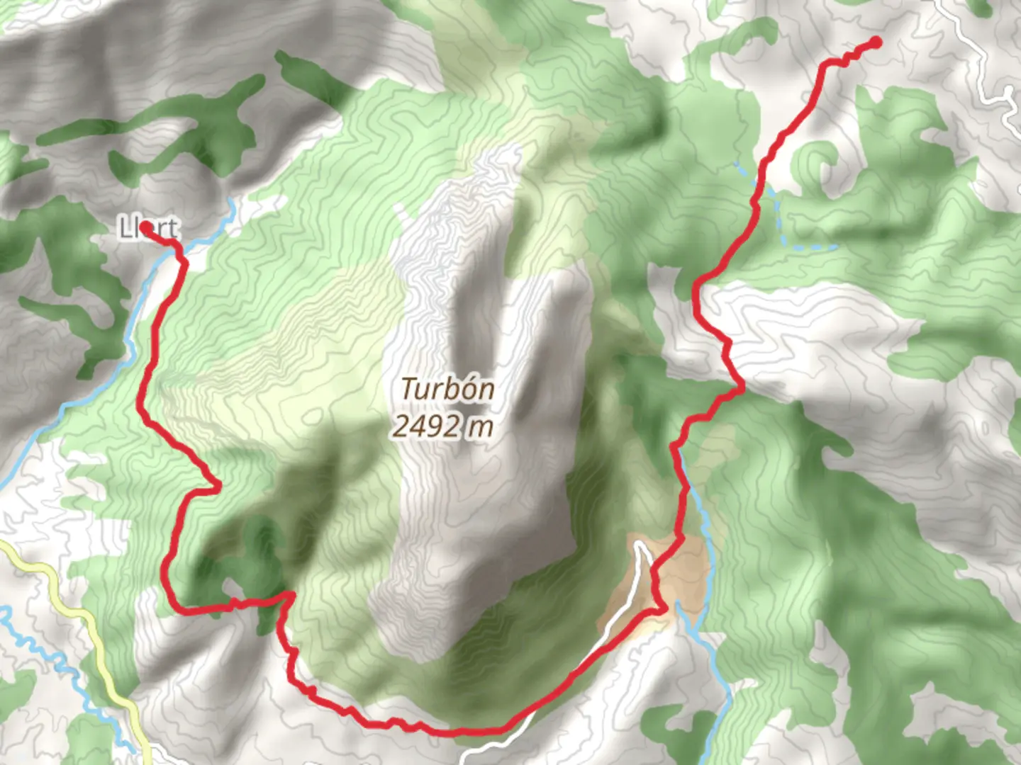 An image depicting the trail Llert - Abella PR HU 133 and its surrounding area.