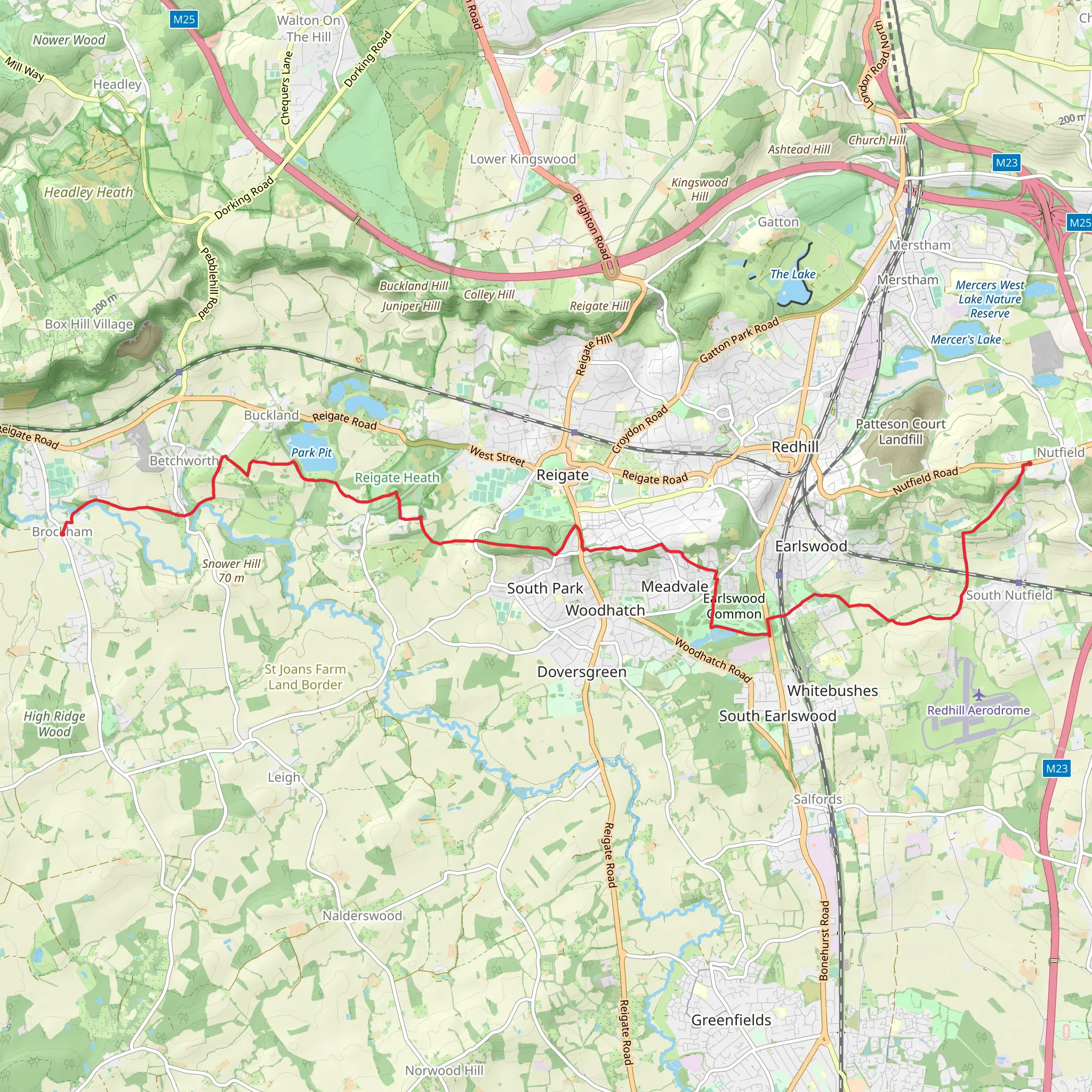 Brockham to Nutfield Walk mobile static map