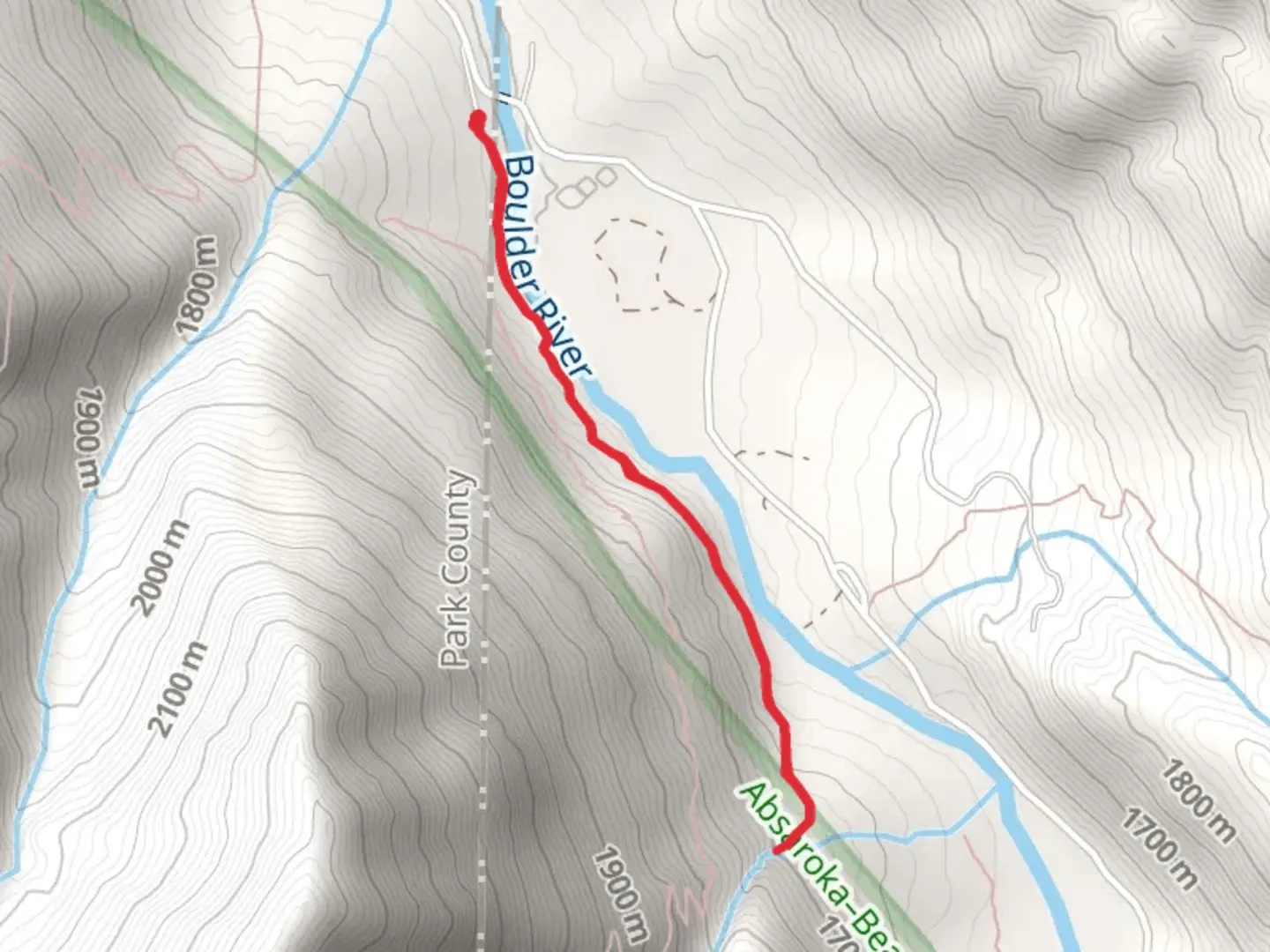 An image depicting the trail Boulder River-Great Falls Trail and its surrounding area.