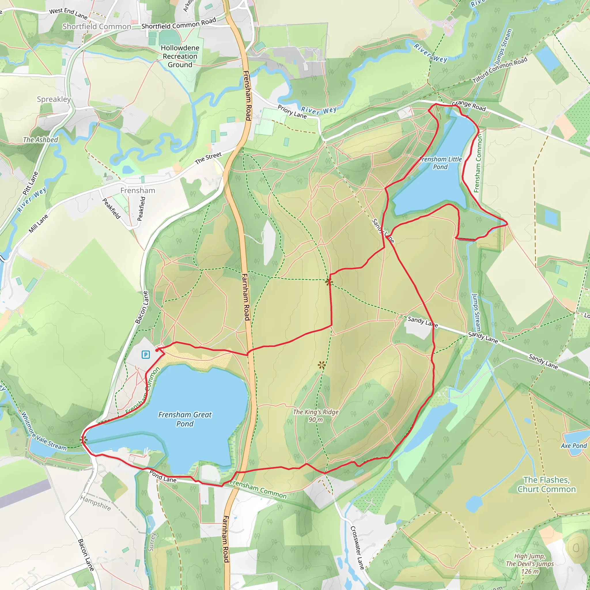 Frensham Great and Little Pond Loop mobile static map