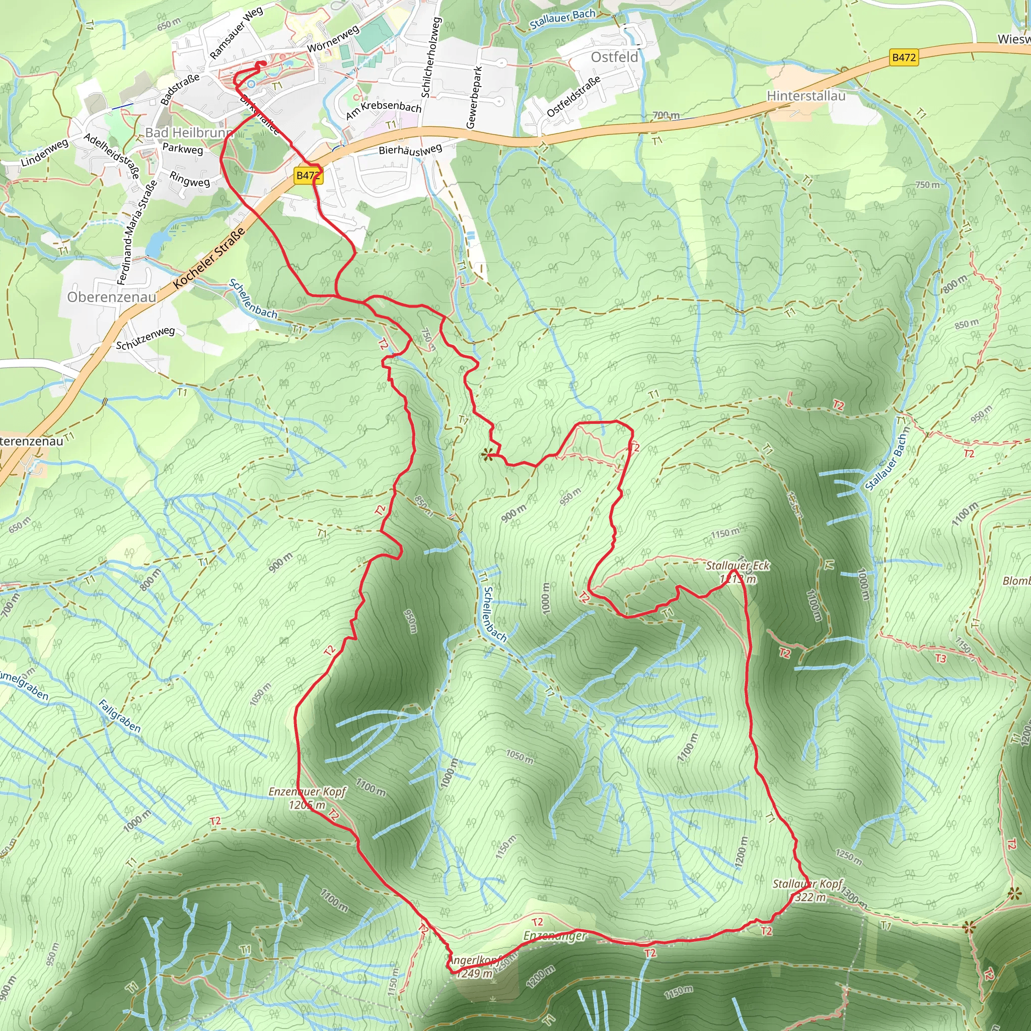 Stallauer and Angerlkopf via Kleine Bergrunde and Wanderwegenetz Toelzer Land mobile static map