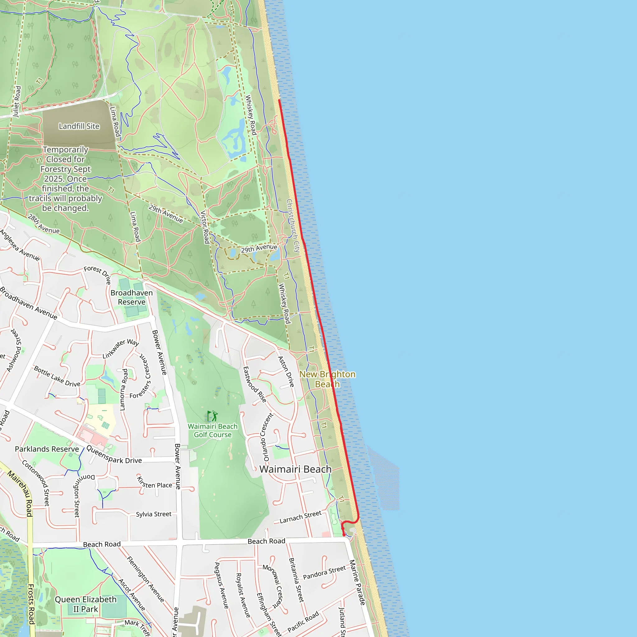Waimairi Beach mobile static map