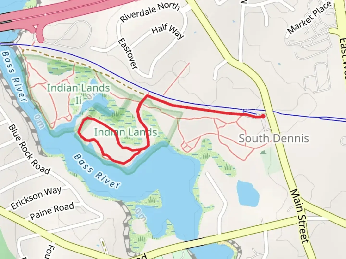 An image depicting the trail Indian Trail 1 Loop - South Dennis and its surrounding area.