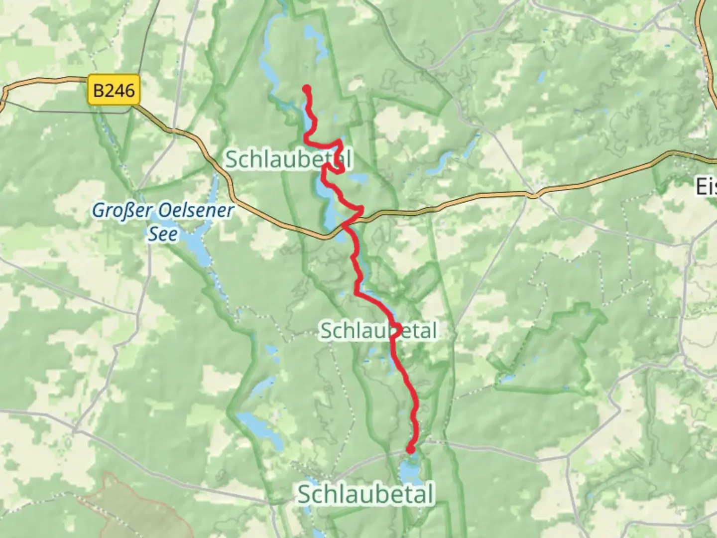 An image depicting the trail Siehdichum to Schlaubemuehle via Schlaubetal Wanderweg and its surrounding area.
