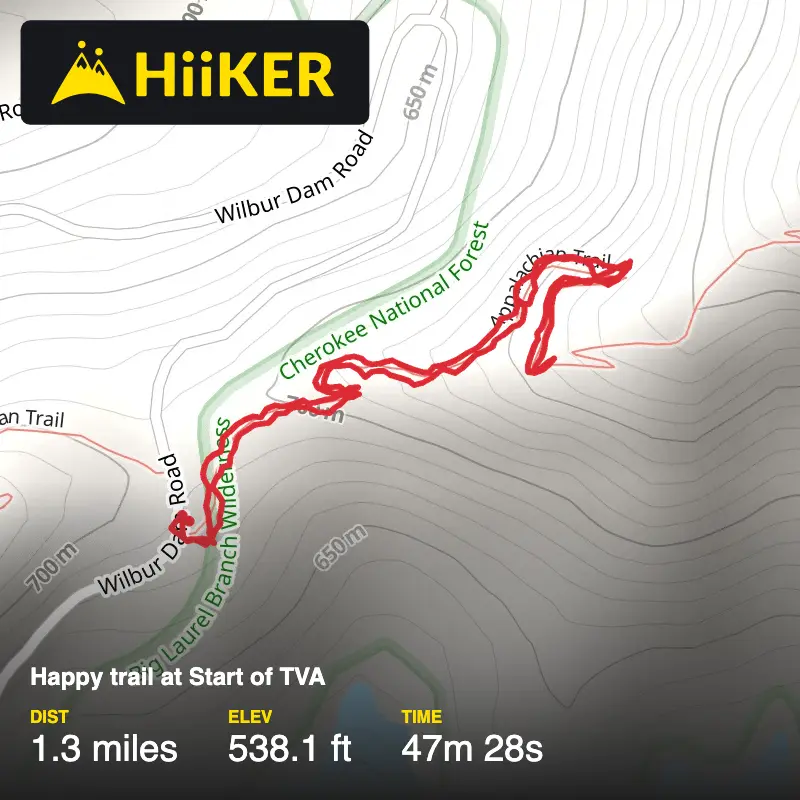 A map preview of the recording Happy trail at Start of TVA.