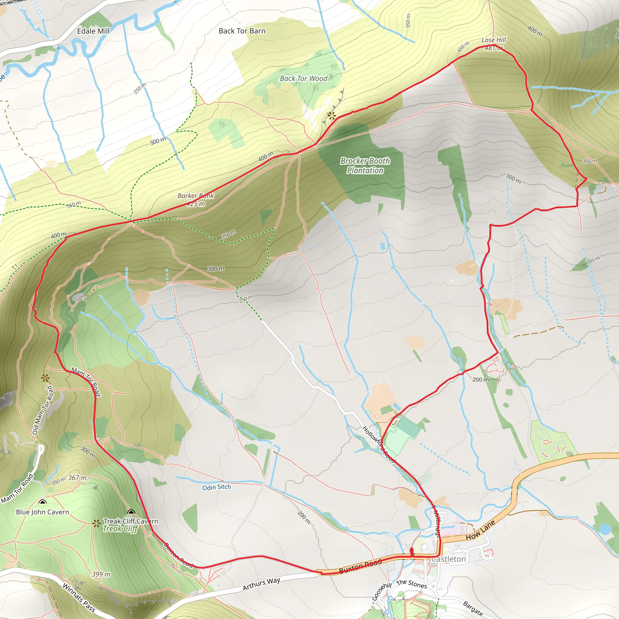 Back Tor and Lose Hill Loop mobile static map