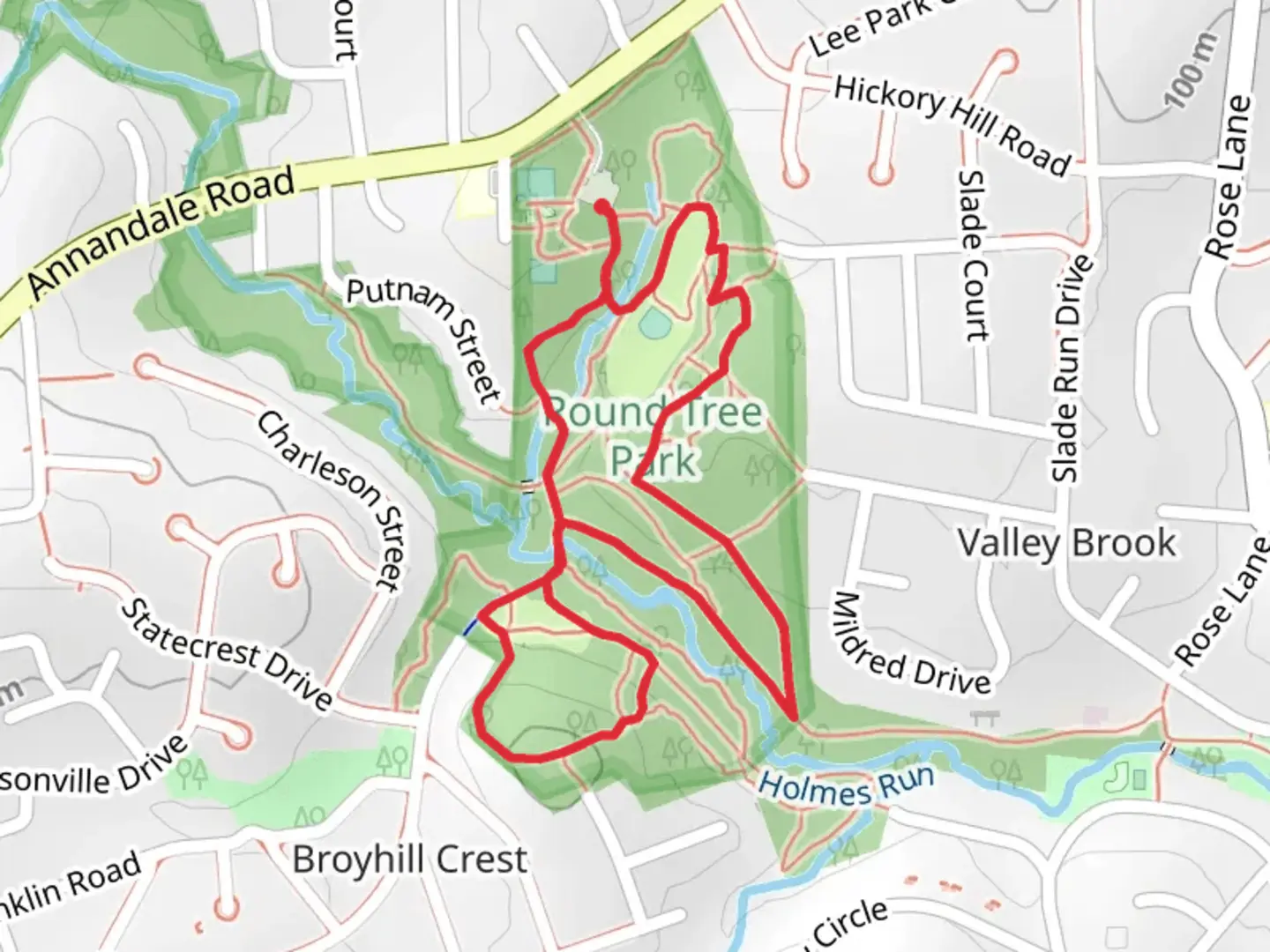 An image depicting the trail Holmes Run Loop Trail and its surrounding area.