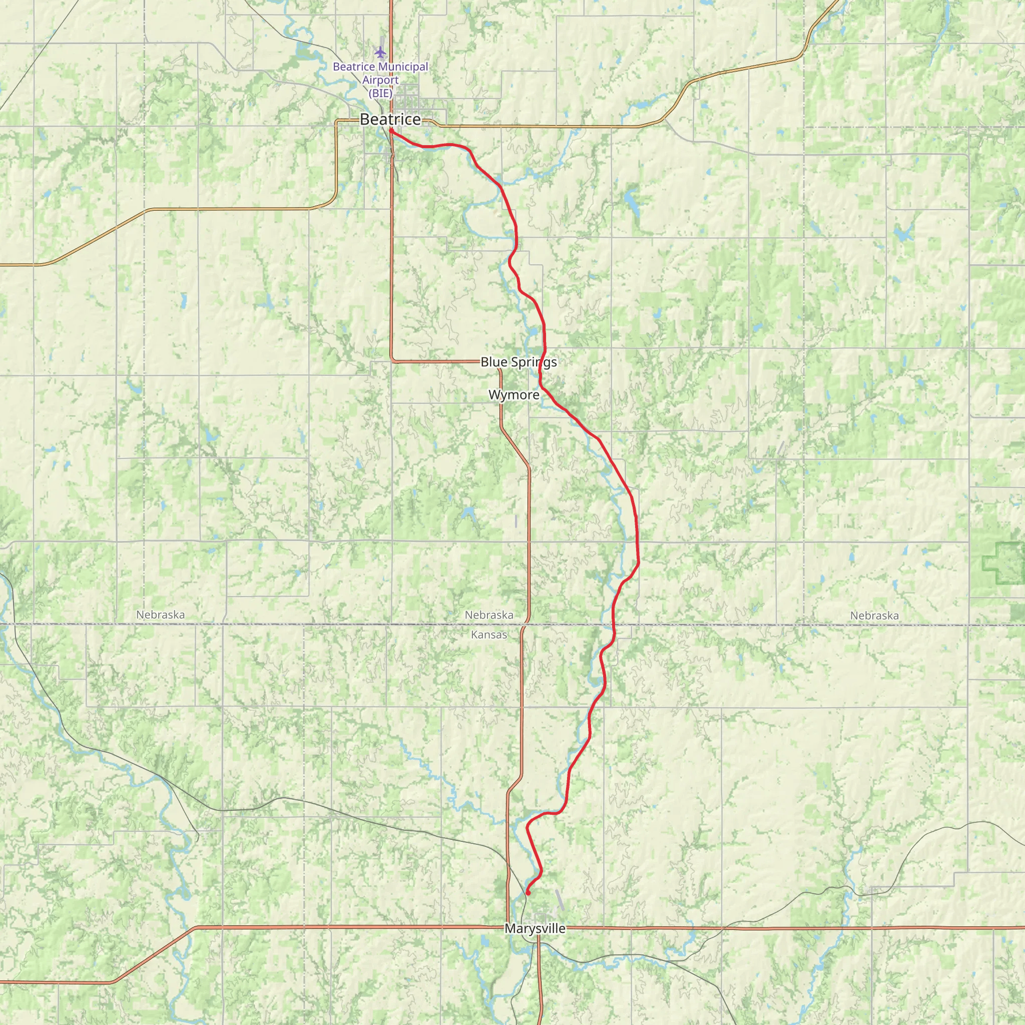 Chief Standing Bear and Blue River Rail Trail mobile static map