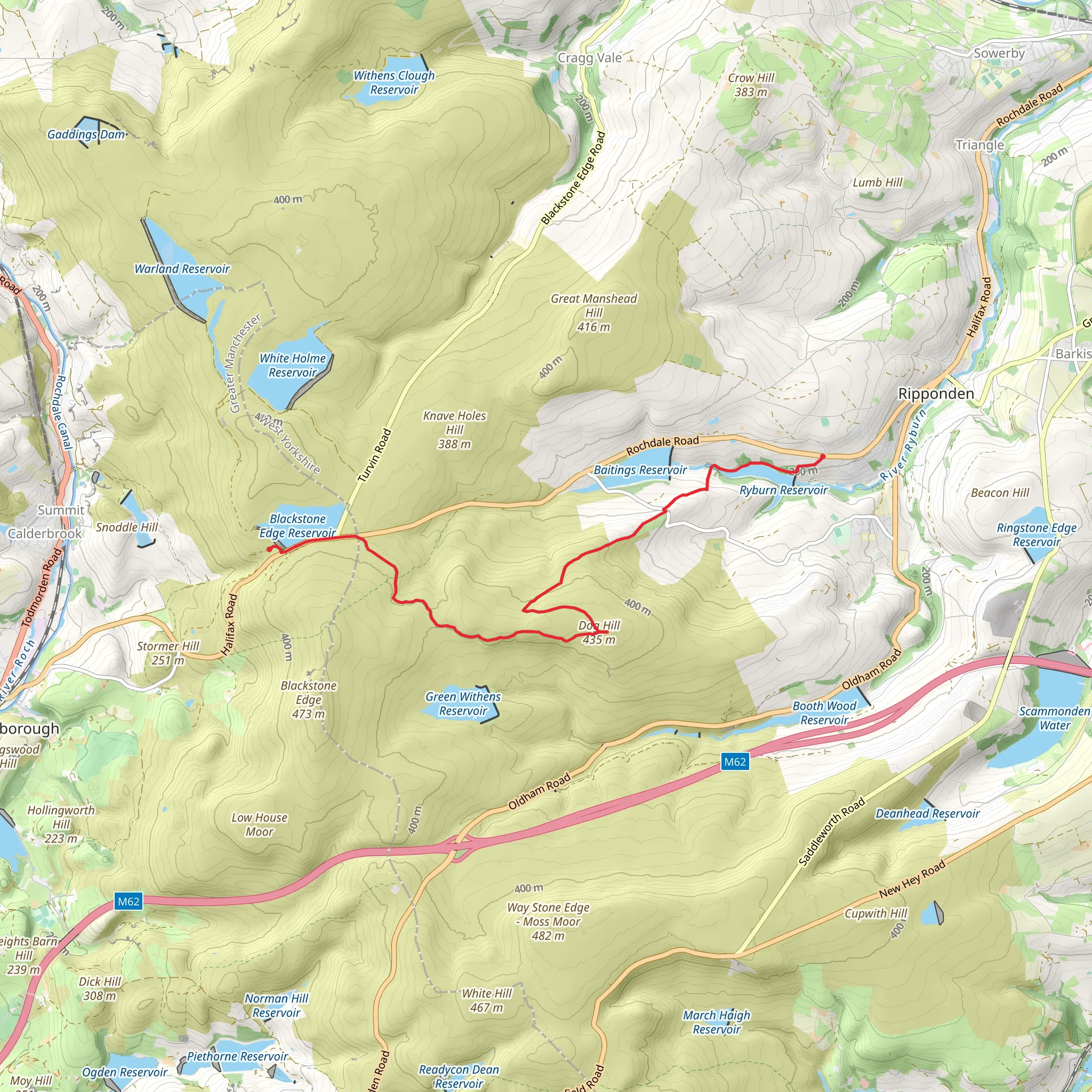 Whitehouse, Dog Hill and Ryburn Reservoir mobile static map
