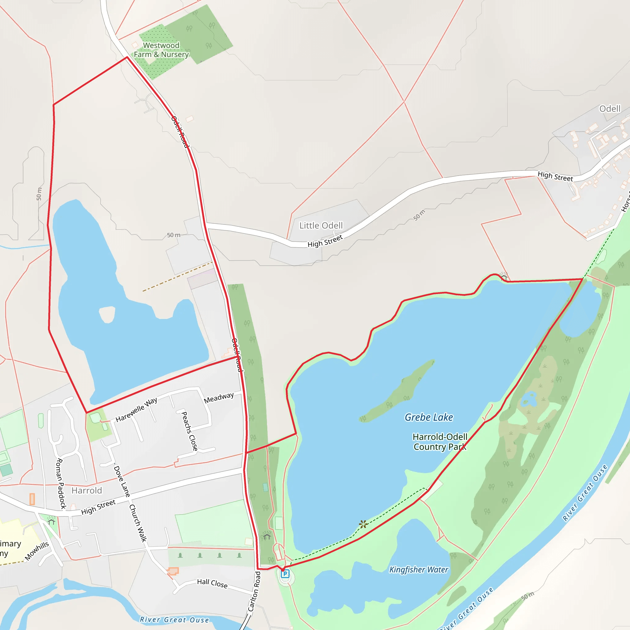 Harrold Odell Country Park Loop mobile static map