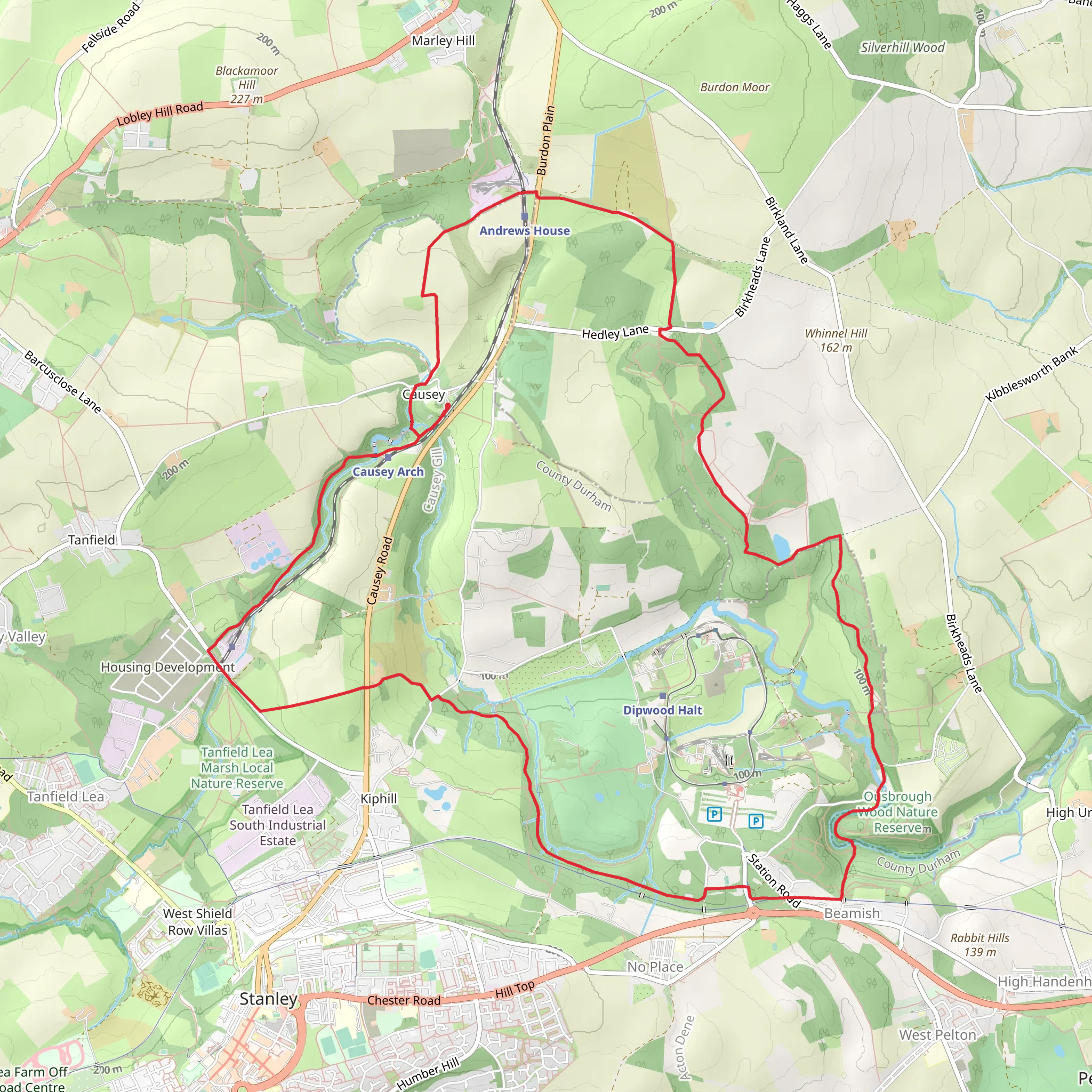 Causey to Beamish Loop via Ousbrough Wood Nature Reserve mobile static map